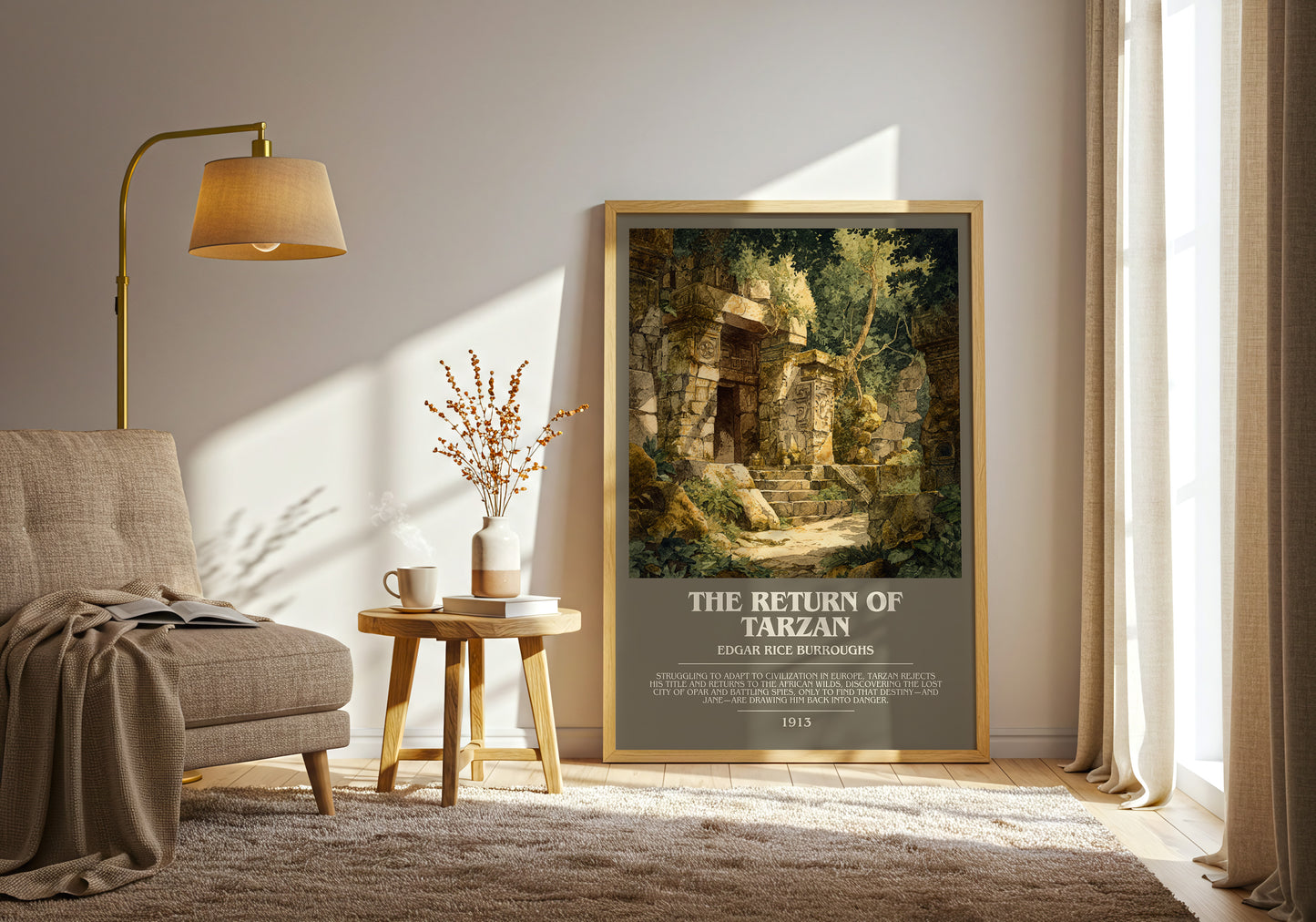 The Return Of Tarzan bookish print framed by window – literary home decor