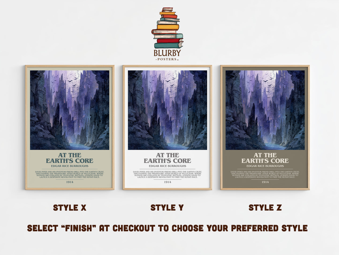 At The Earth's Core bookish print in frame leaning in hallway – adventure wall art