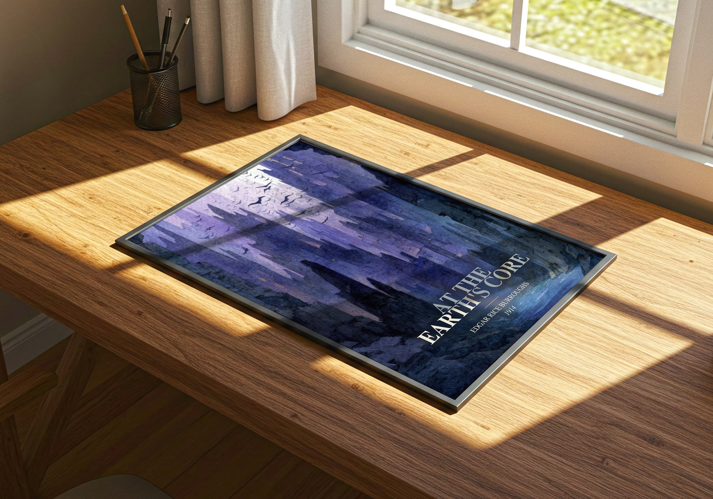 At The Earth'S Core watercolour book poster framed on wall – sci fi wall art