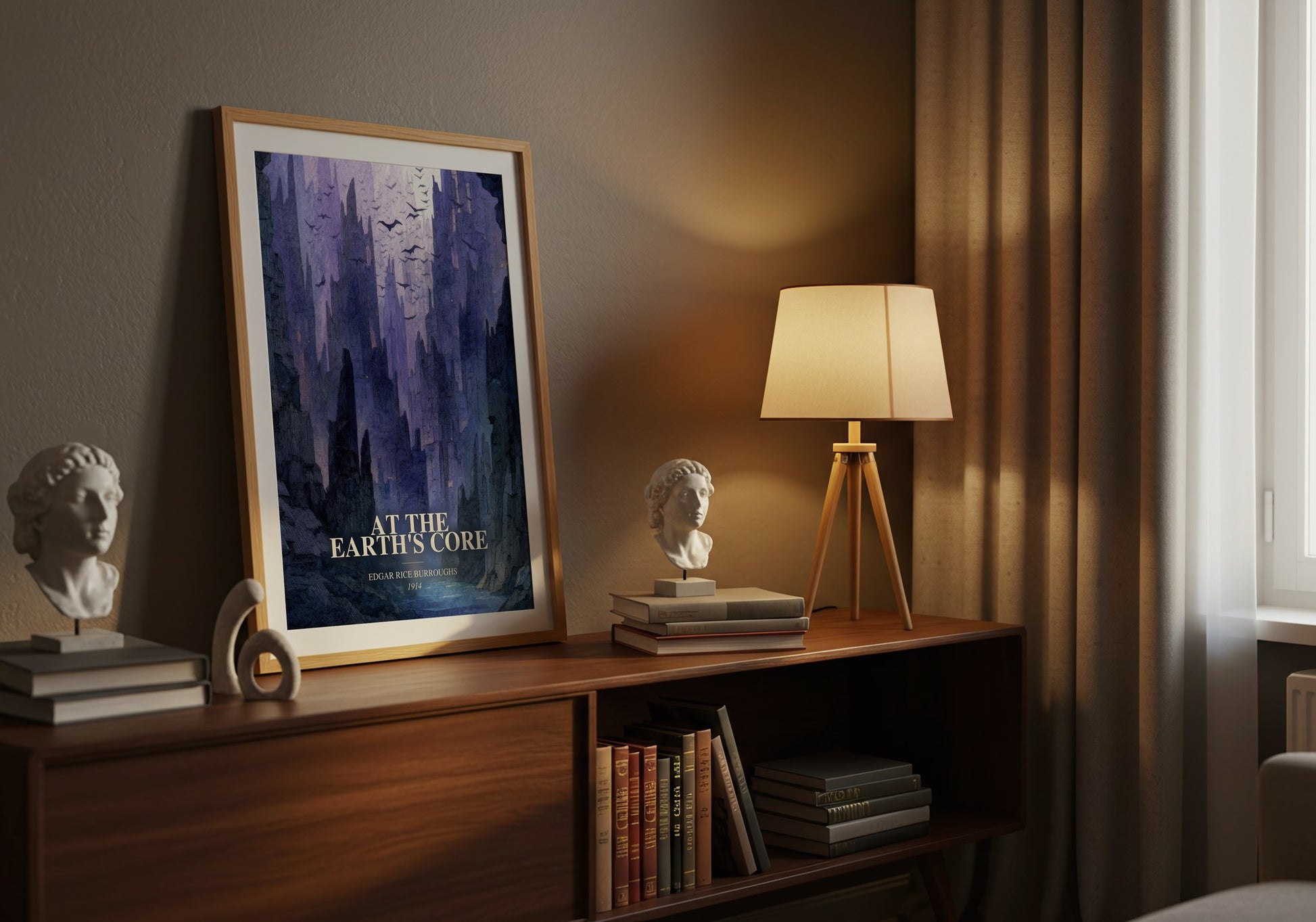 At The Earth'S Core watercolour print on bookshelf – Edgar Rice Burroughs fan gift