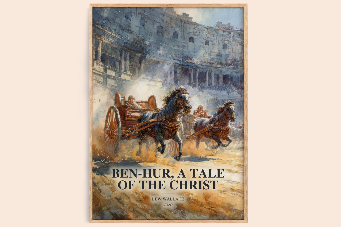 Ben-Hur, A Tale Of The Christ watercolour book poster by Lew Wallace – framed literary art print