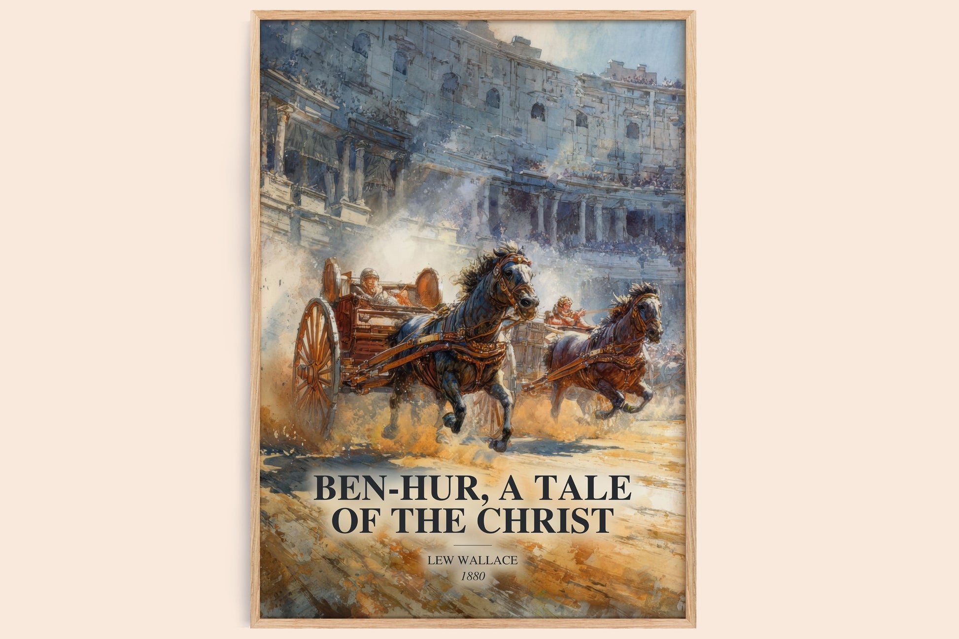 Ben-Hur, A Tale Of The Christ watercolour book poster by Lew Wallace – framed literary art print