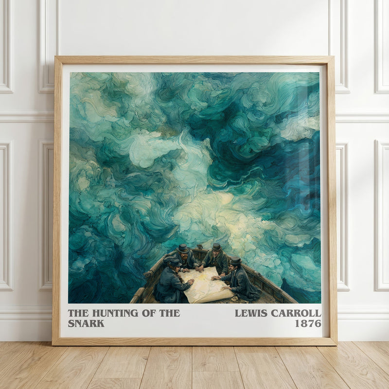 The Hunting Of The Snark literary print in frame leaning in hallway – historical fiction wall art