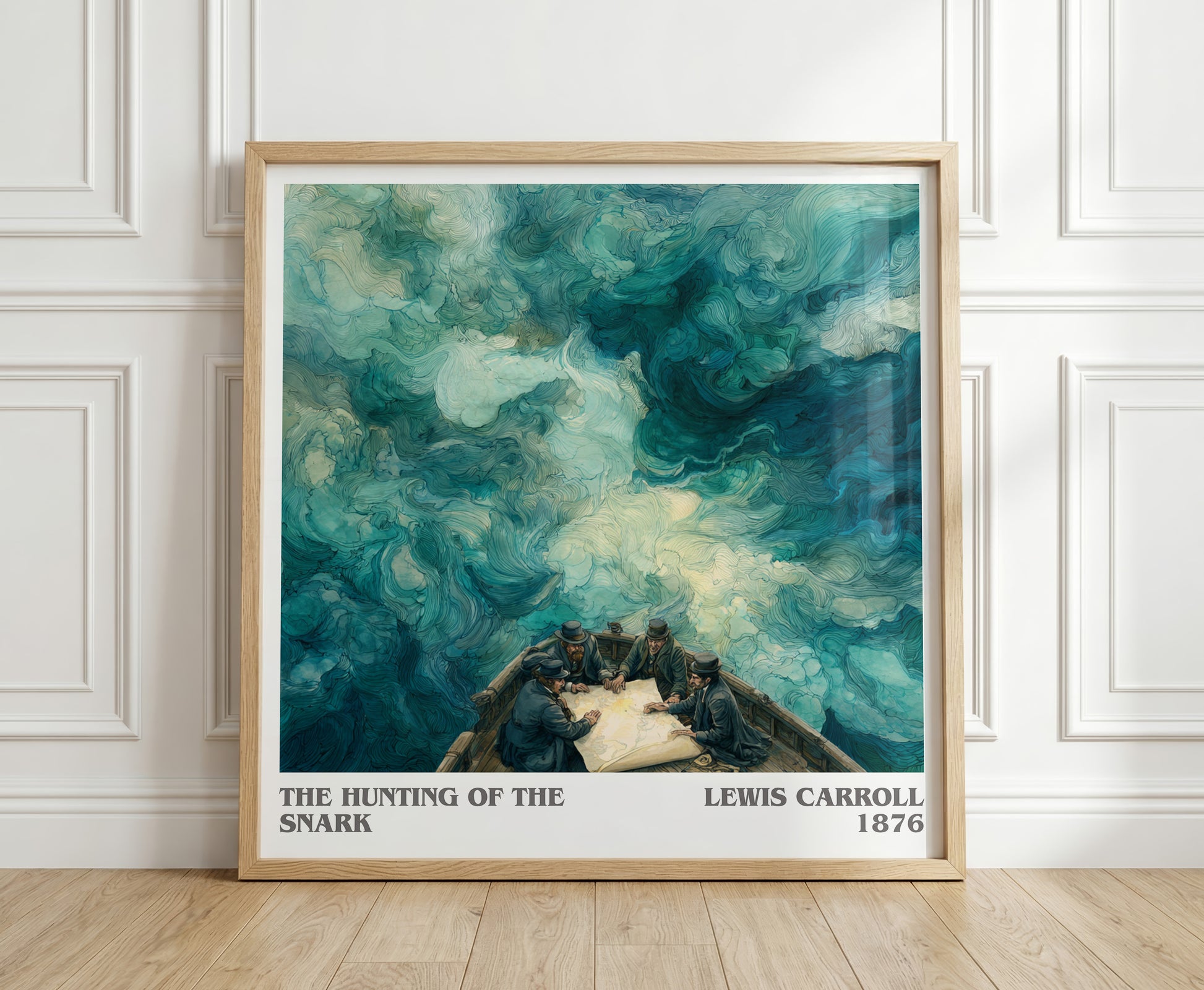 The Hunting Of The Snark literary print in frame leaning in hallway – historical fiction wall art