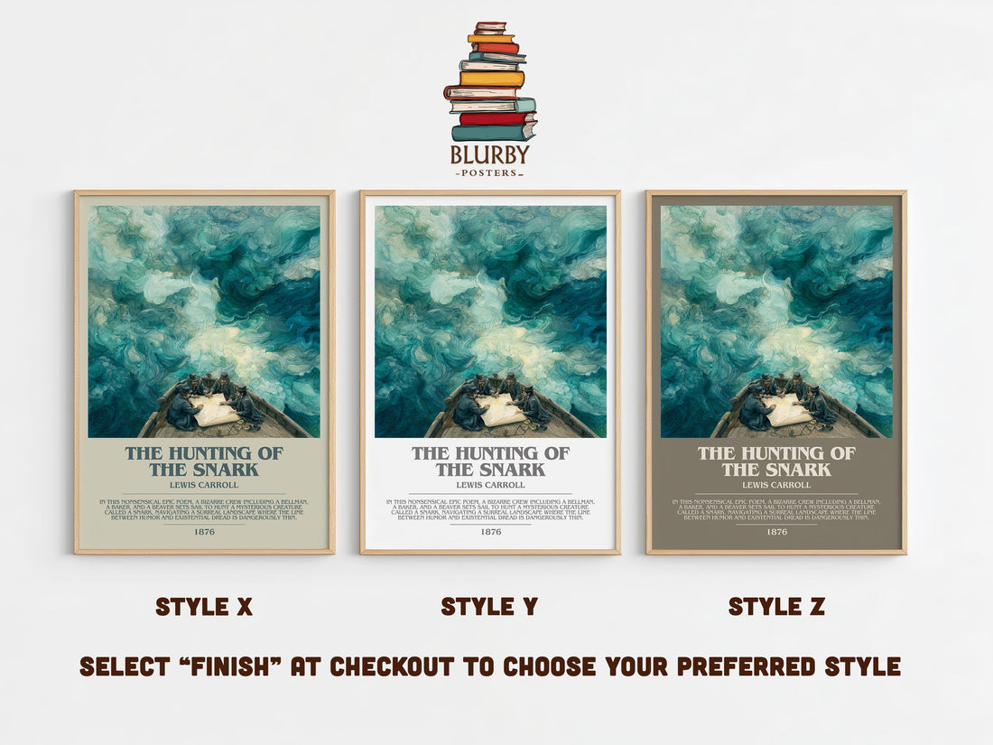 The Hunting Of The Snark bookish print in frame leaning in hallway – romance wall art (mockup)