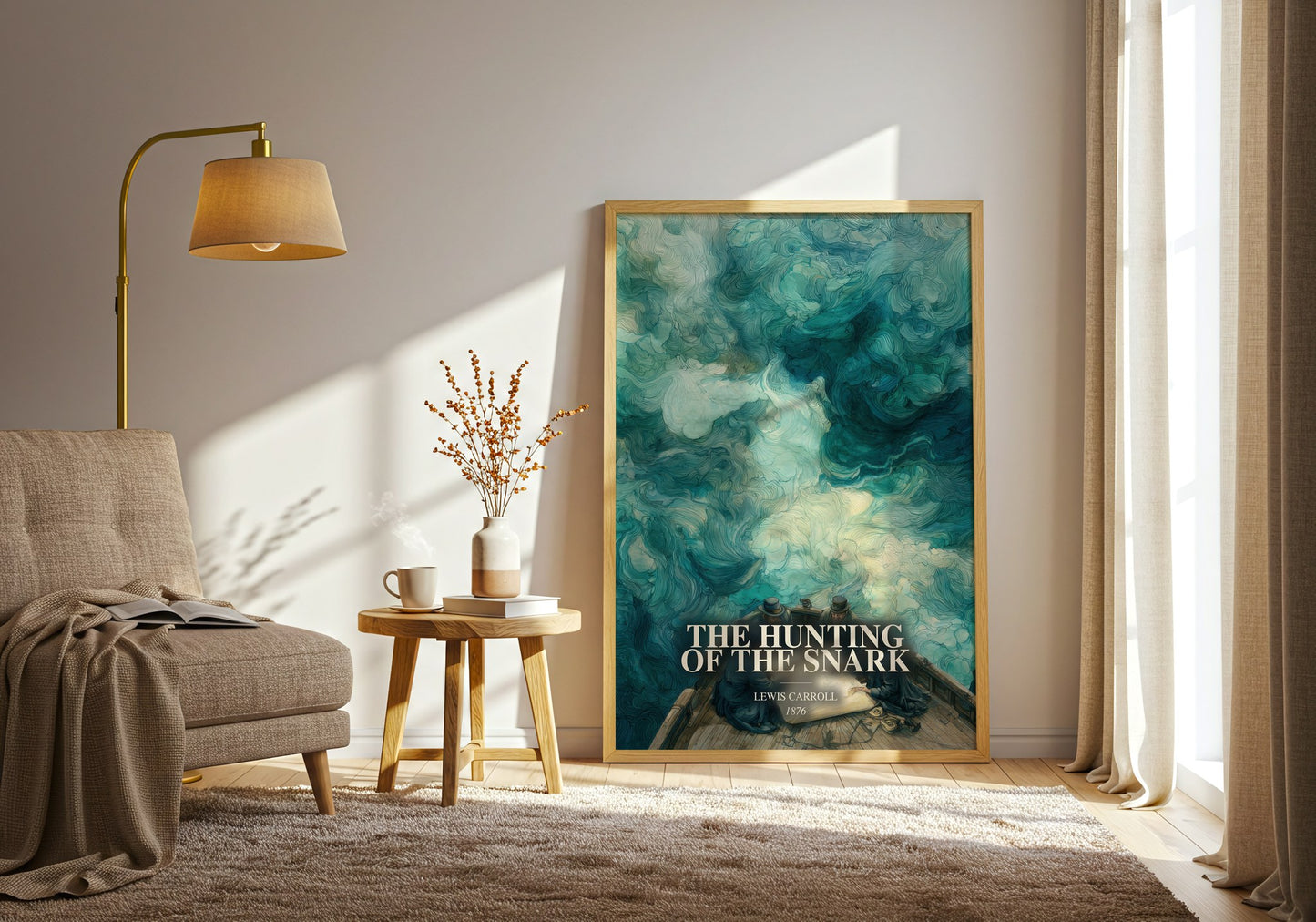 The Hunting Of The Snark watercolour print in frame leaning in hallway – poetry wall art