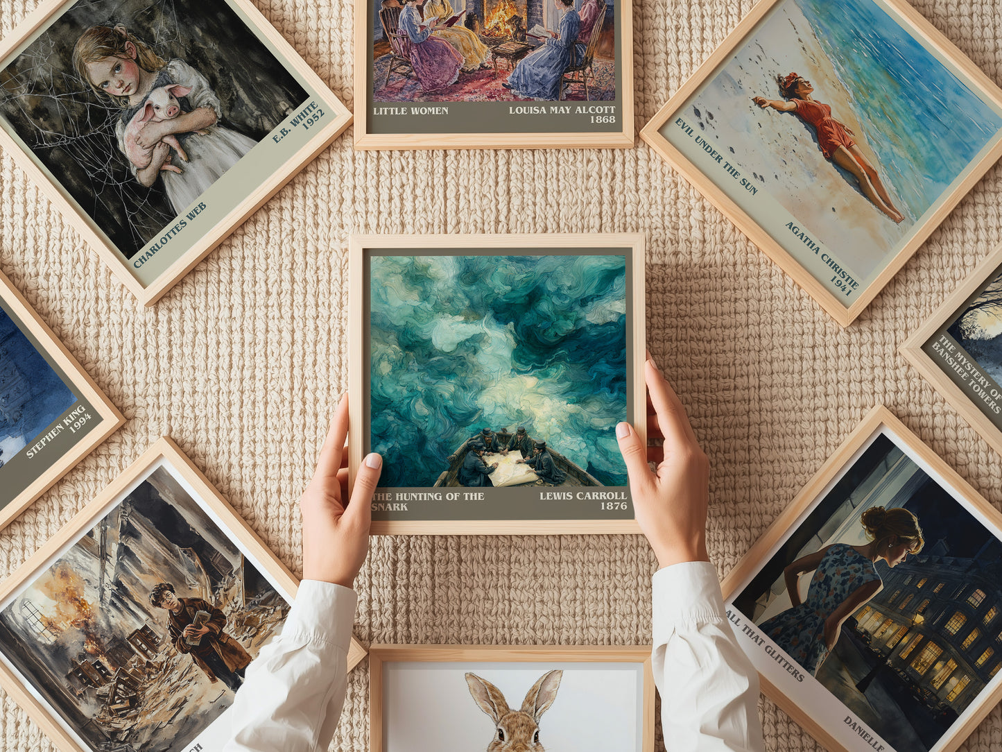 The Hunting Of The Snark literary print on bookshelf – Lewis Carroll fan gift