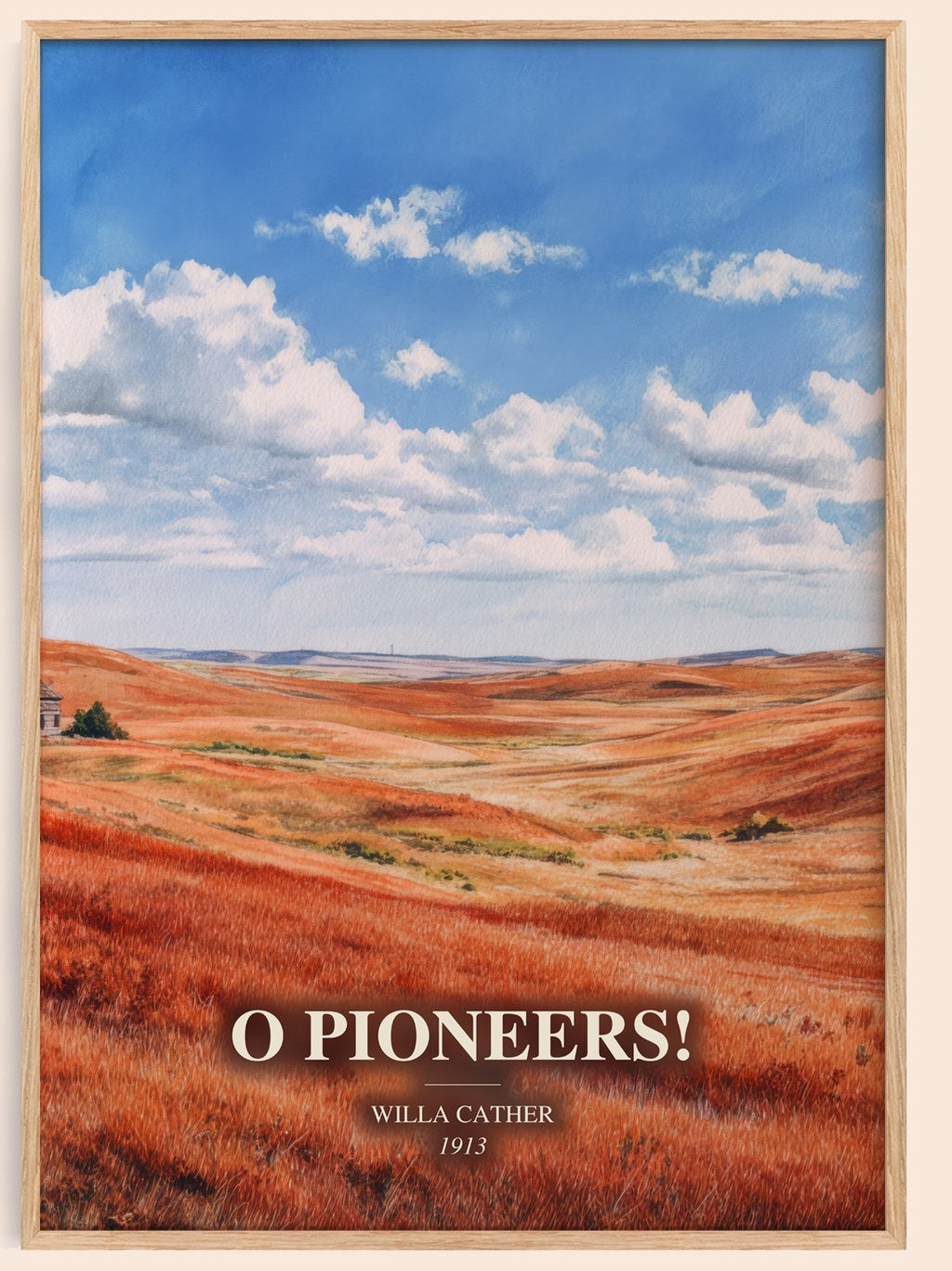 O Pioneers! watercolour book poster by Willa Cather – framed literary art print