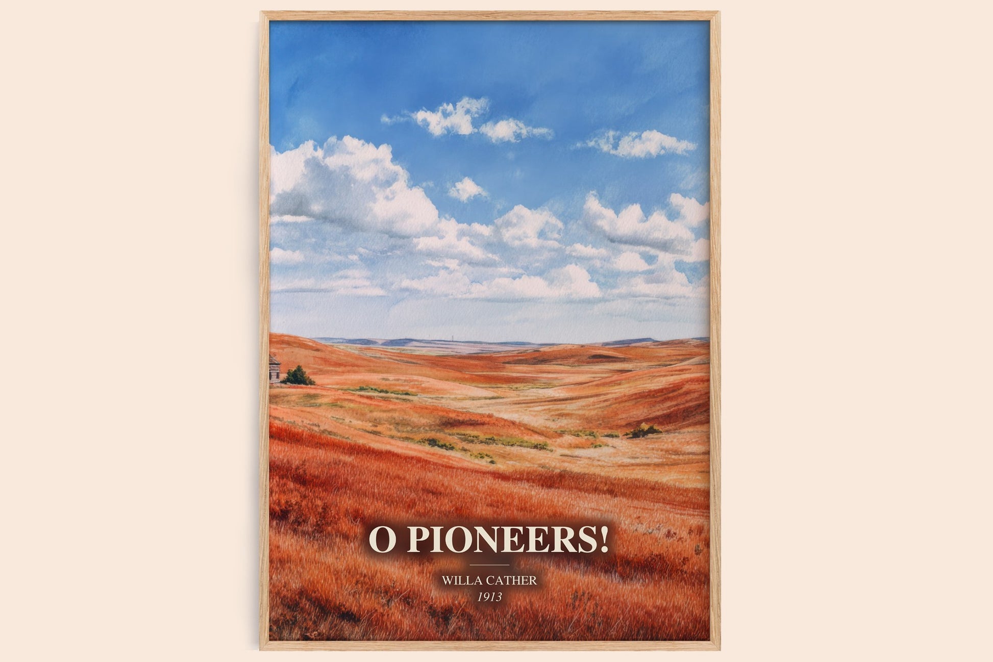 O Pioneers! watercolour book poster by Willa Cather – framed literary art print