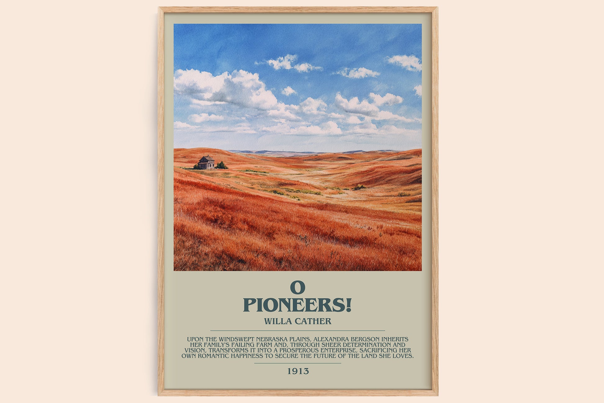 O Pioneers! bookish book poster by Willa Cather – framed literary art print
