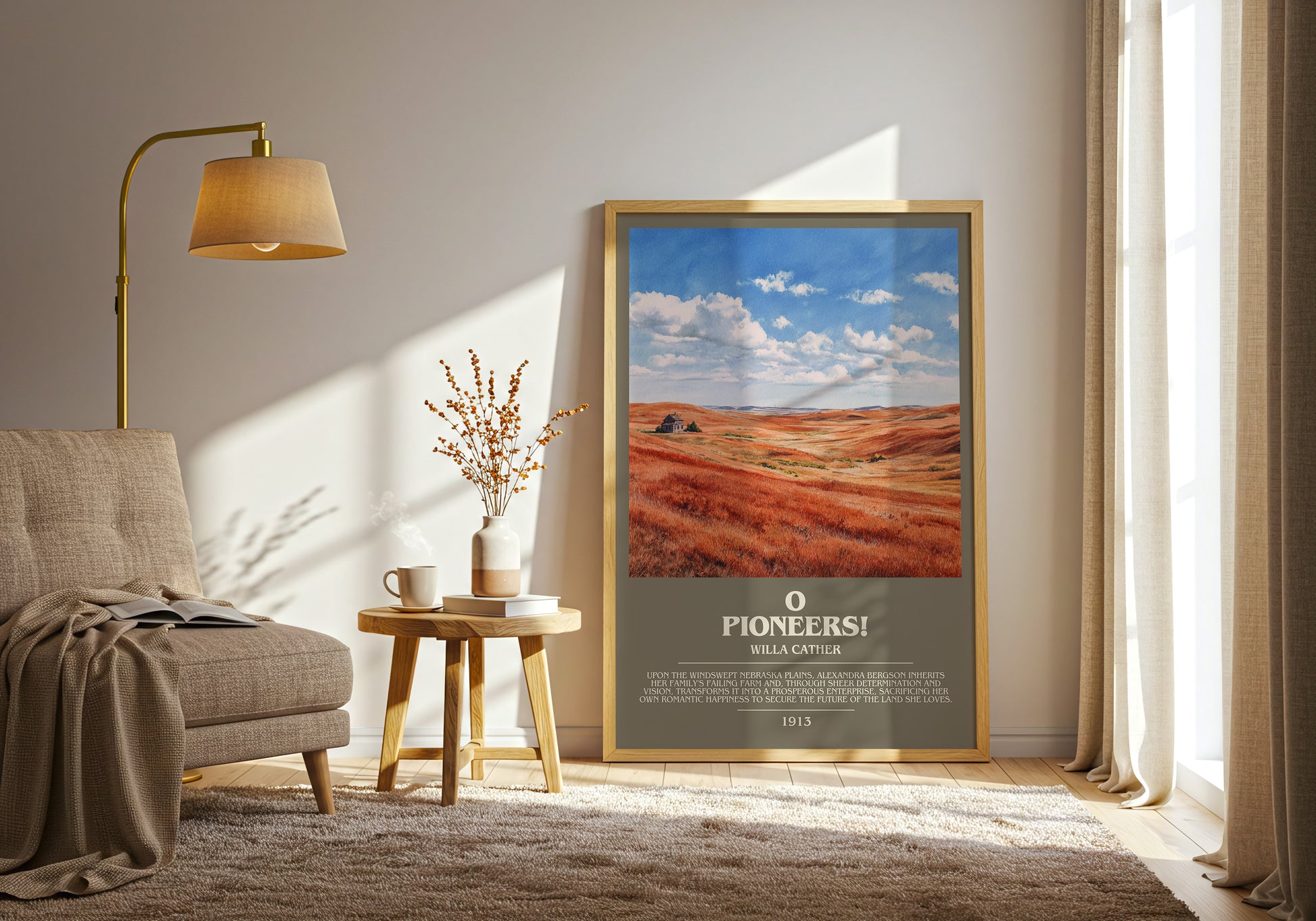 O Pioneers! bookish print framed by window – literary home decor