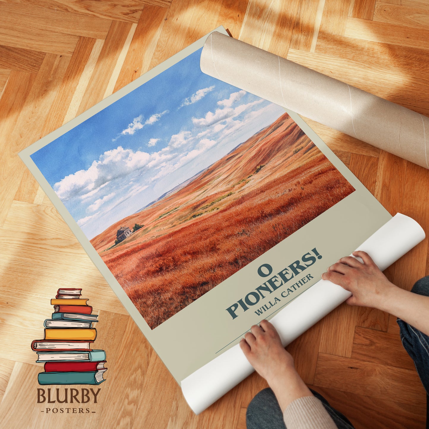 O Pioneers! bookish print on bookshelf – Willa Cather fan gift