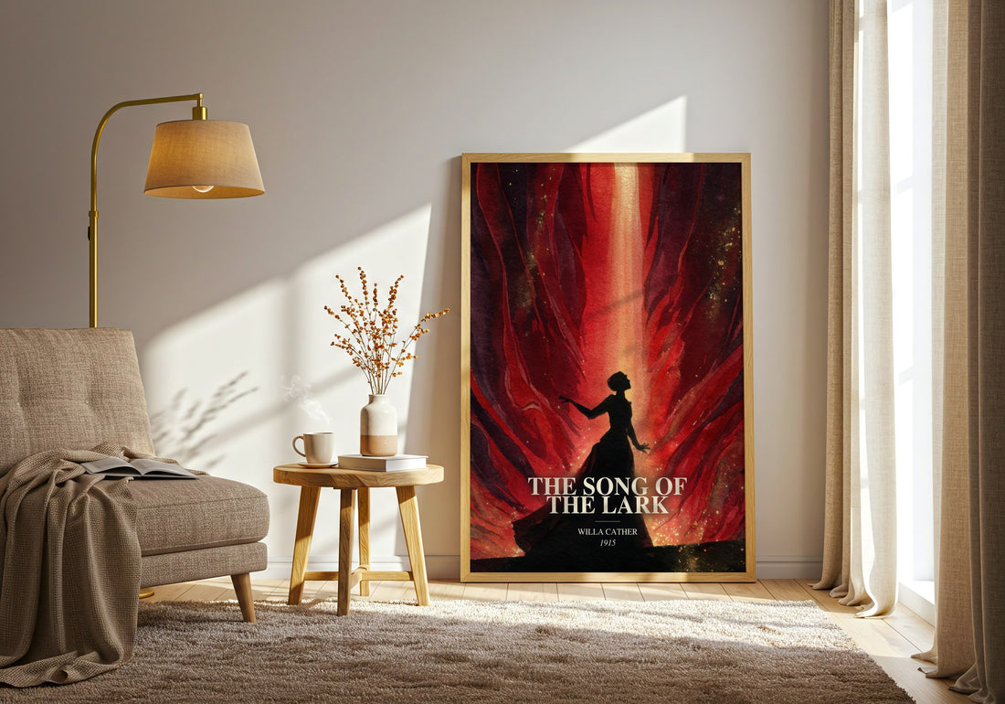 The Song Of The Lark watercolour print in frame leaning in hallway – coming of age wall art (mockup)