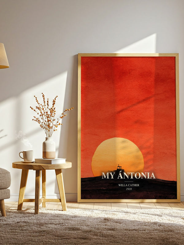 My Ántonia watercolour print in frame leaning in hallway – classic literature wall art