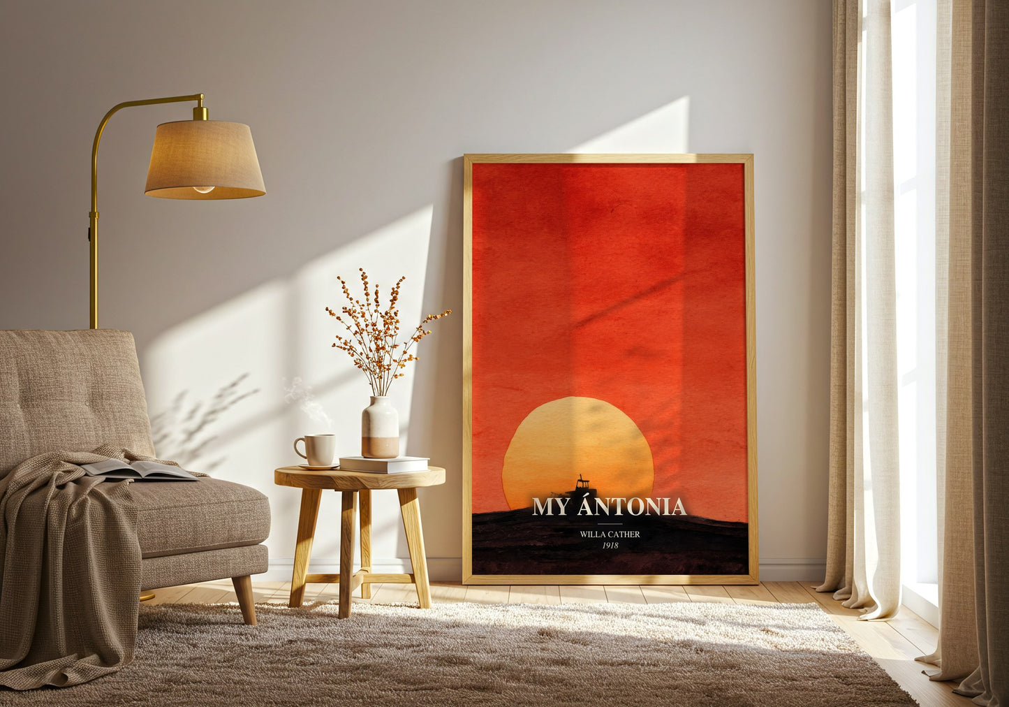 My Ántonia watercolour print in frame leaning in hallway – classic literature wall art