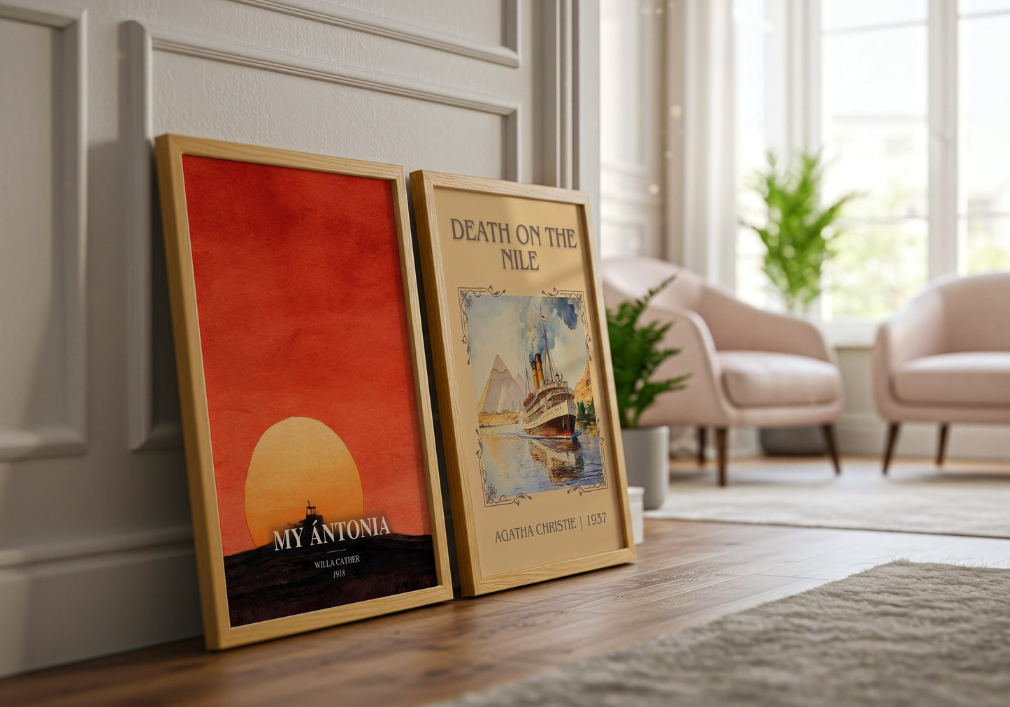 My Ántonia watercolour print framed by window – literary home decor