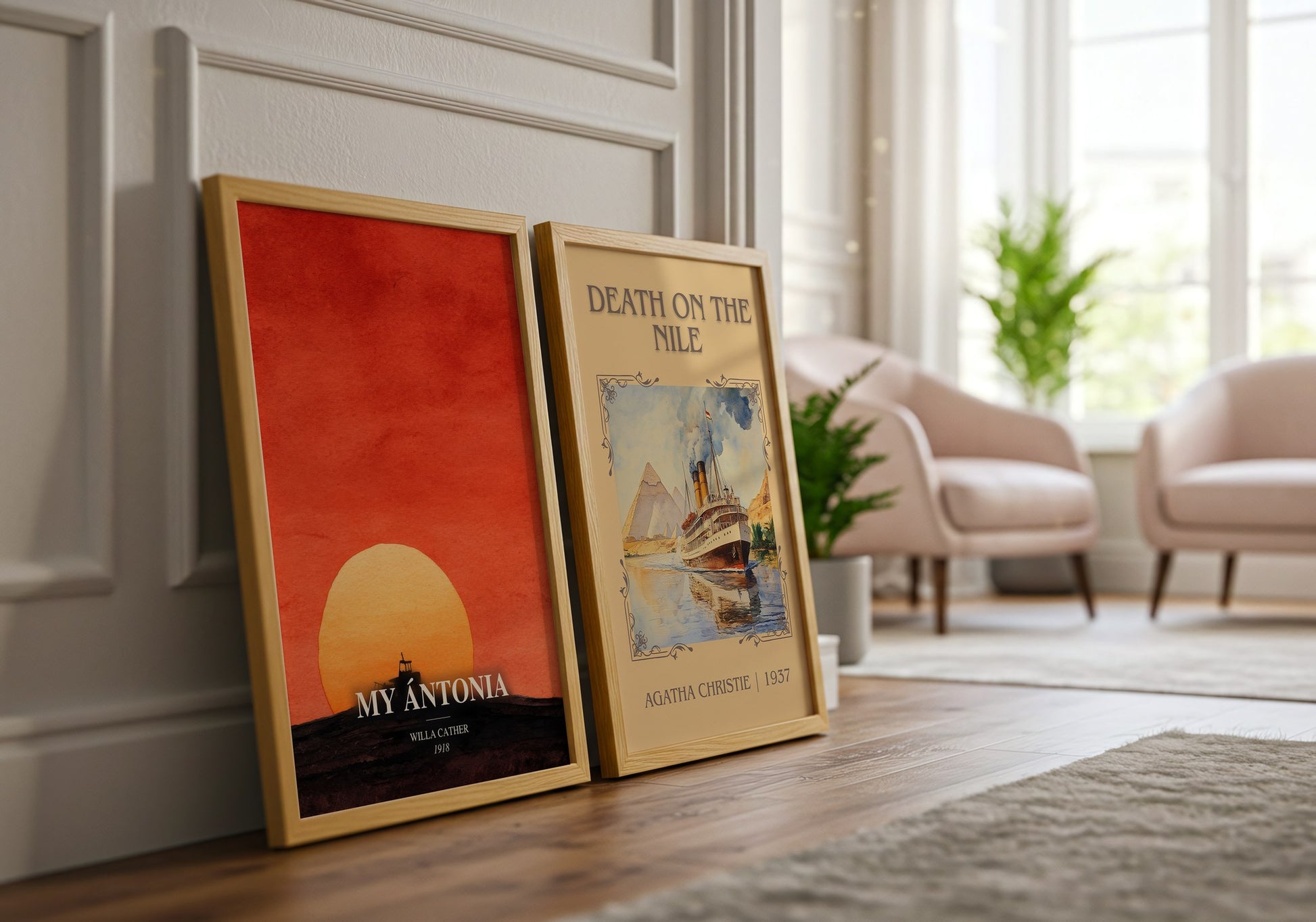 My Ántonia watercolour print framed by window – literary home decor