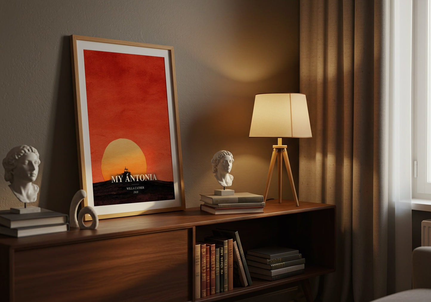 My Ántonia watercolour print on bookshelf – Willa Cather fan gift