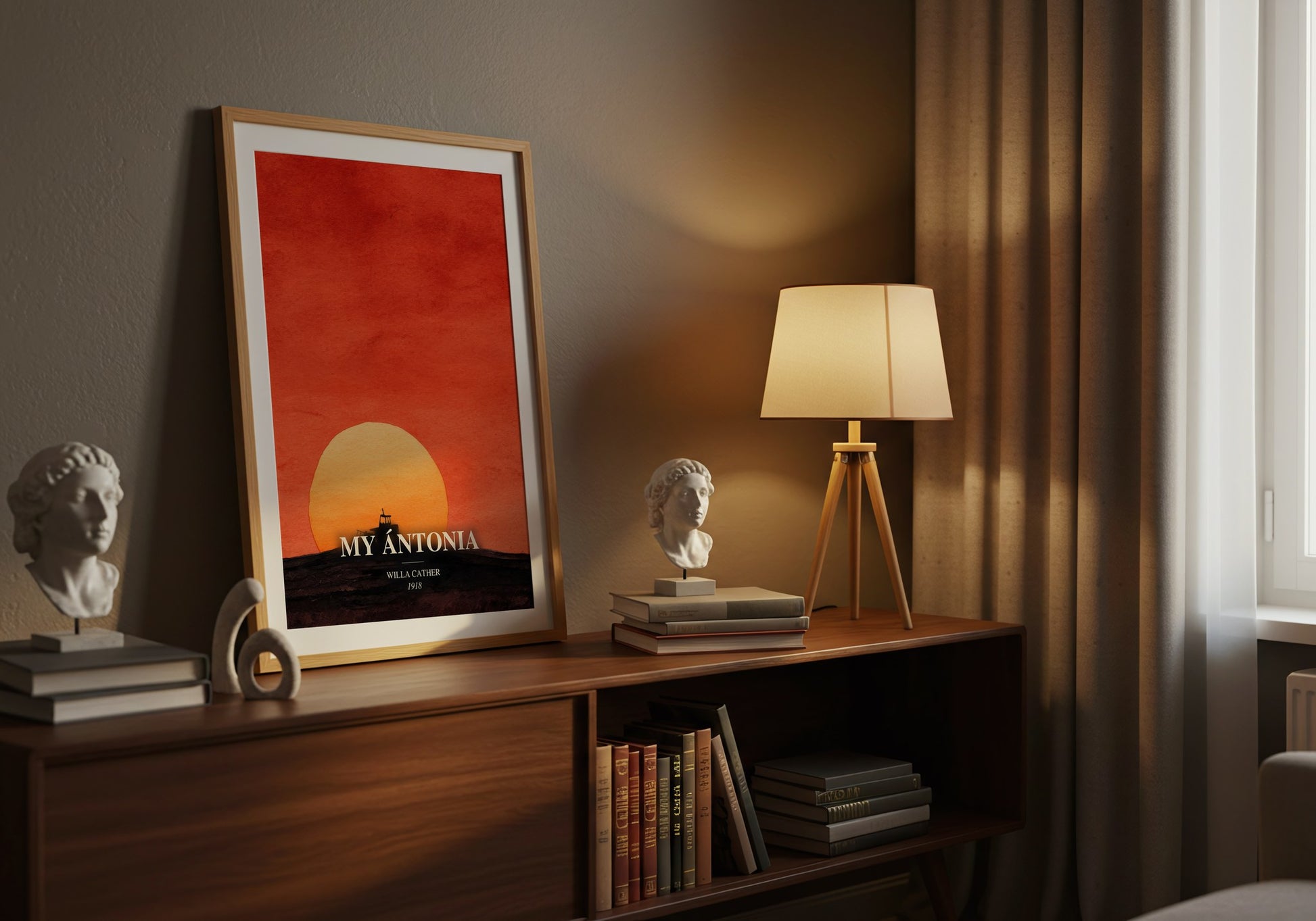 My Ántonia watercolour print on bookshelf – Willa Cather fan gift