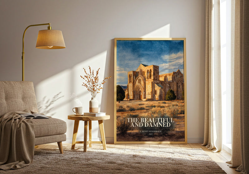 The Beautiful And Damned watercolour print in frame leaning in hallway – literary fiction wall art