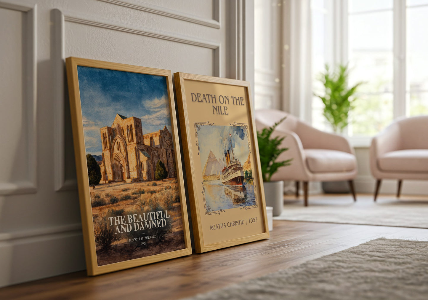 The Beautiful And Damned watercolour print framed by window – literary home decor