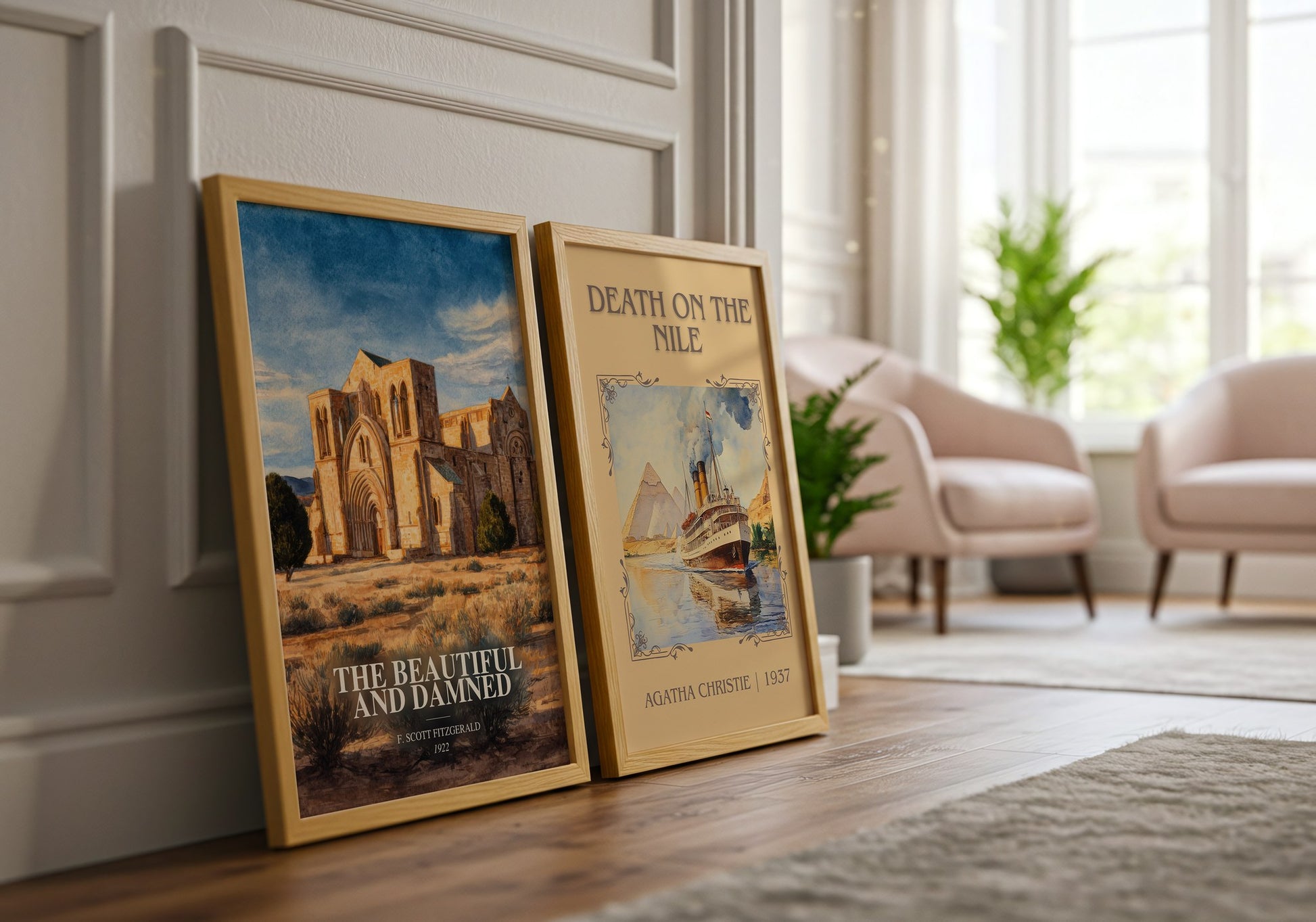 The Beautiful And Damned watercolour print framed by window – literary home decor