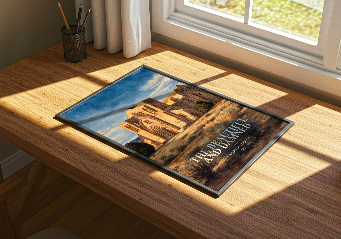 The Beautiful And Damned watercolour book poster framed on wall – literary fiction wall art