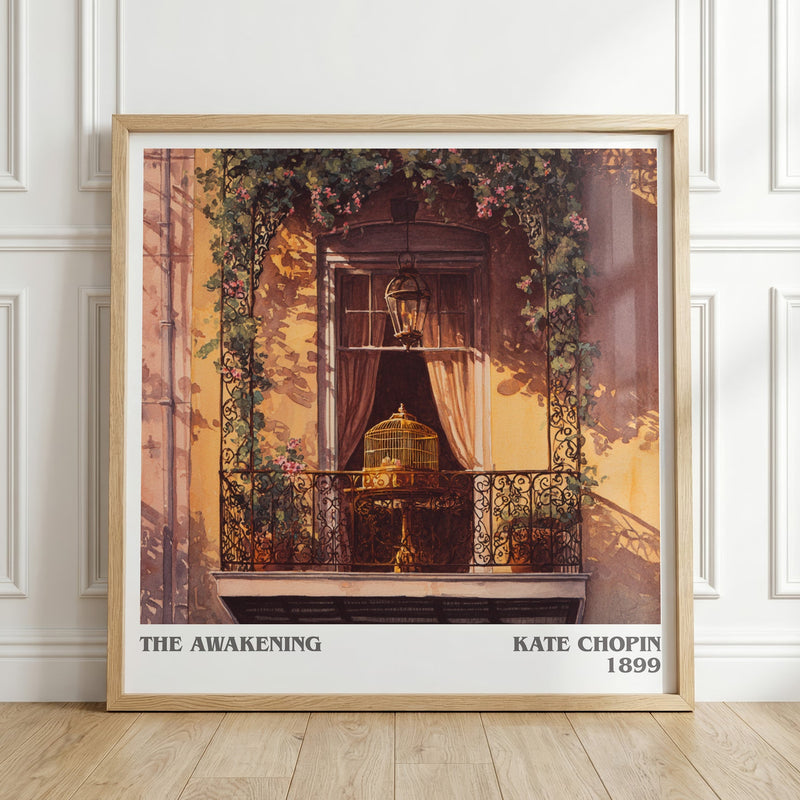 The Awakening literary print in frame leaning in hallway – classic literature wall art