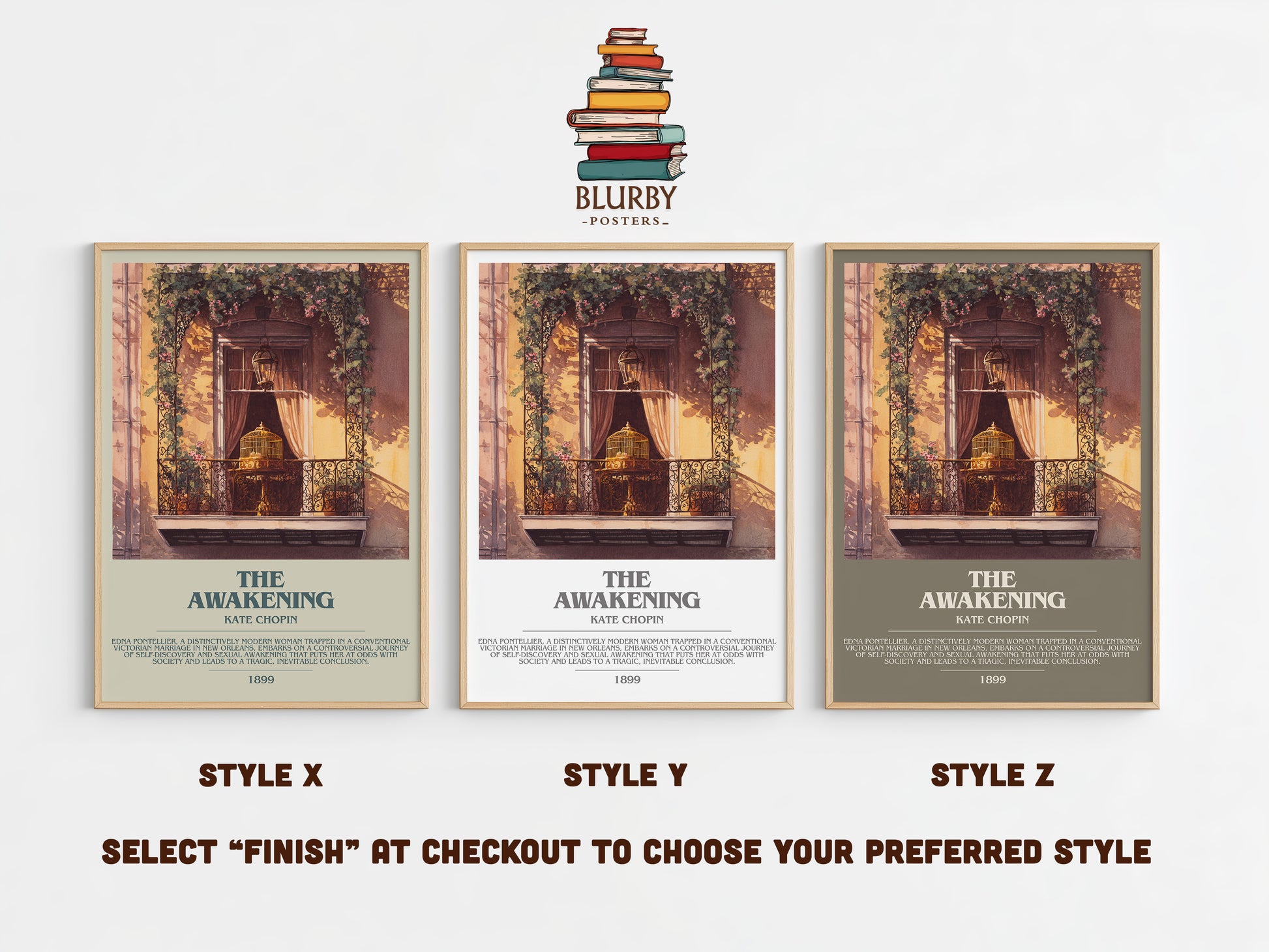 The Awakening bookish print in frame leaning in hallway – classic literature wall art