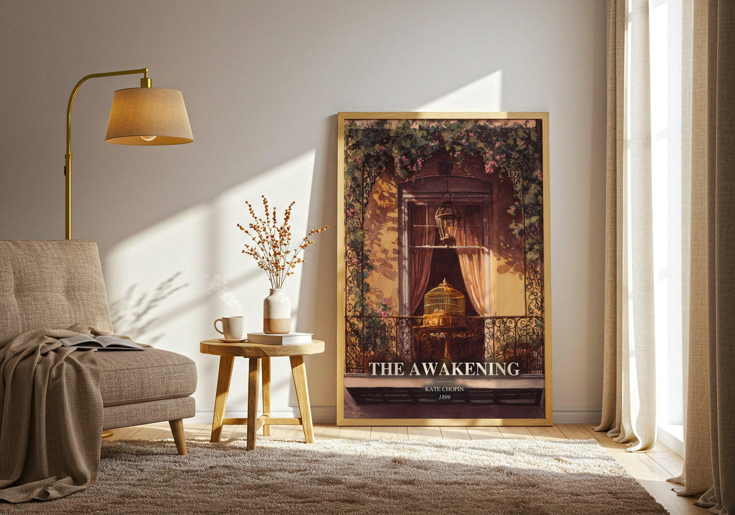 The Awakening watercolour print in frame leaning in hallway – classic literature wall art