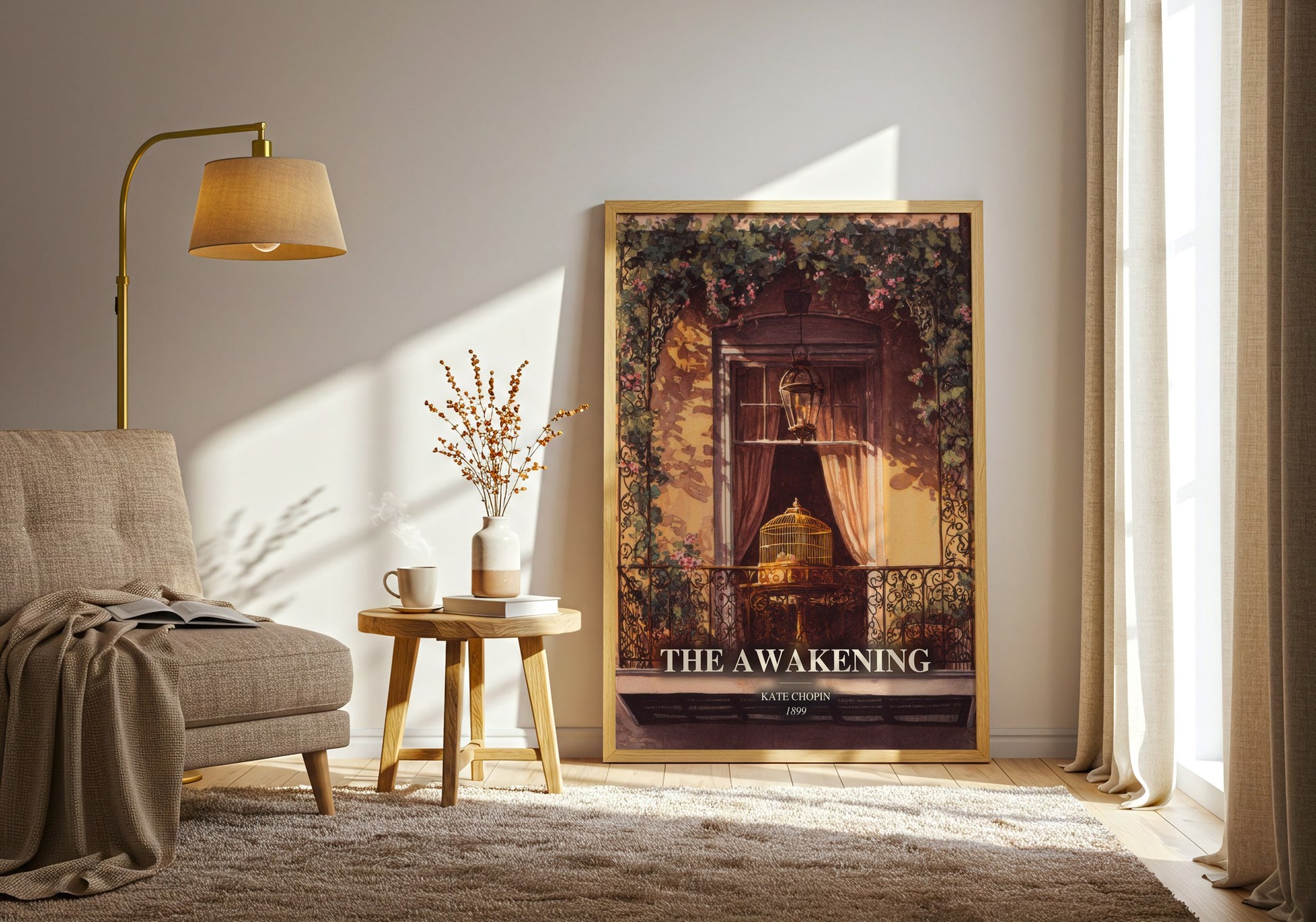 The Awakening watercolour print in frame leaning in hallway – classic literature wall art