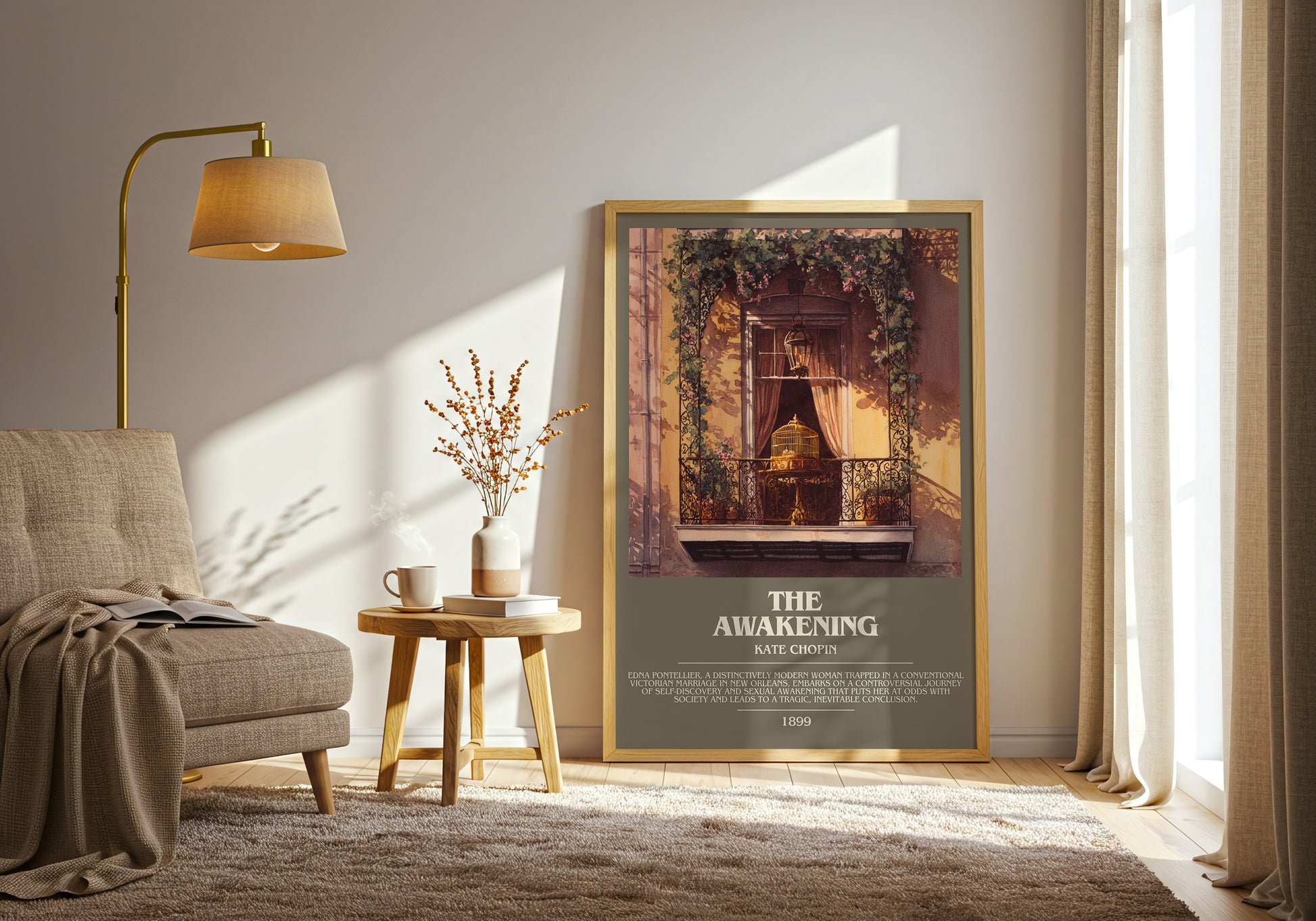The Awakening bookish print framed by window – literary home decor