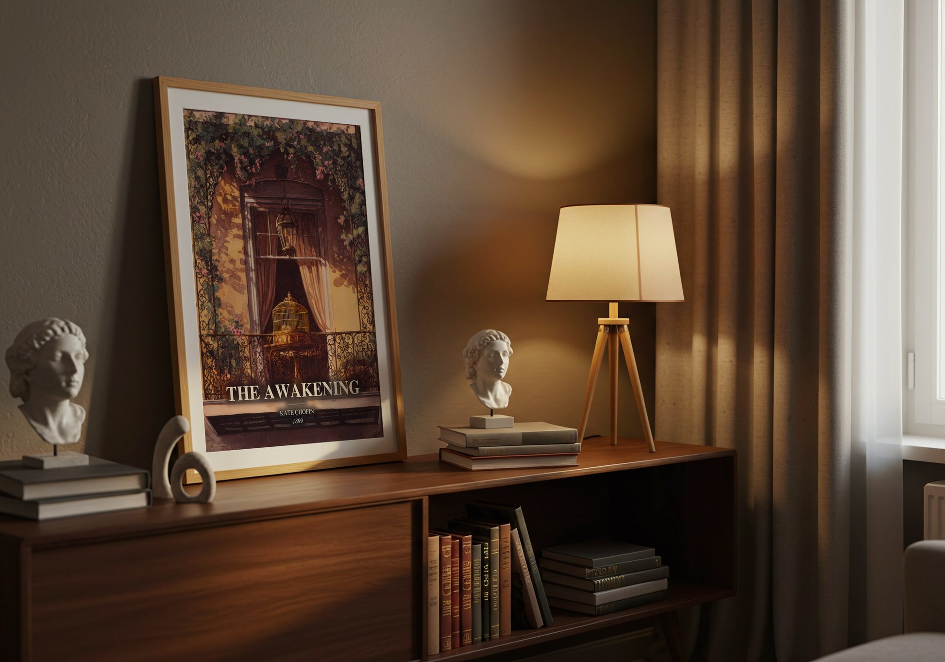 The Awakening watercolour print on bookshelf – Kate Chopin fan gift