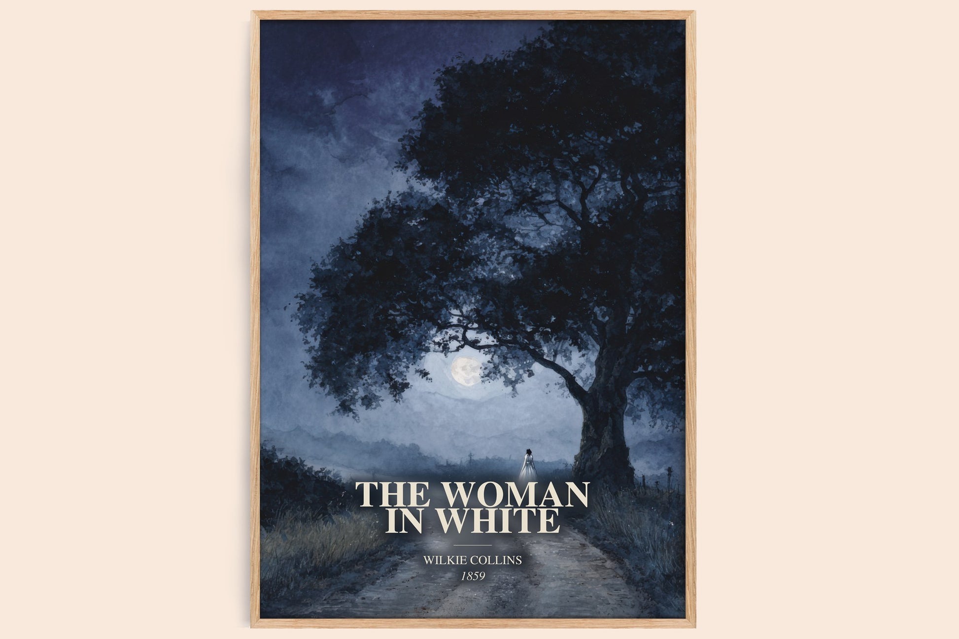 The Woman In White watercolour book poster by Wilkie Collins – framed literary art print