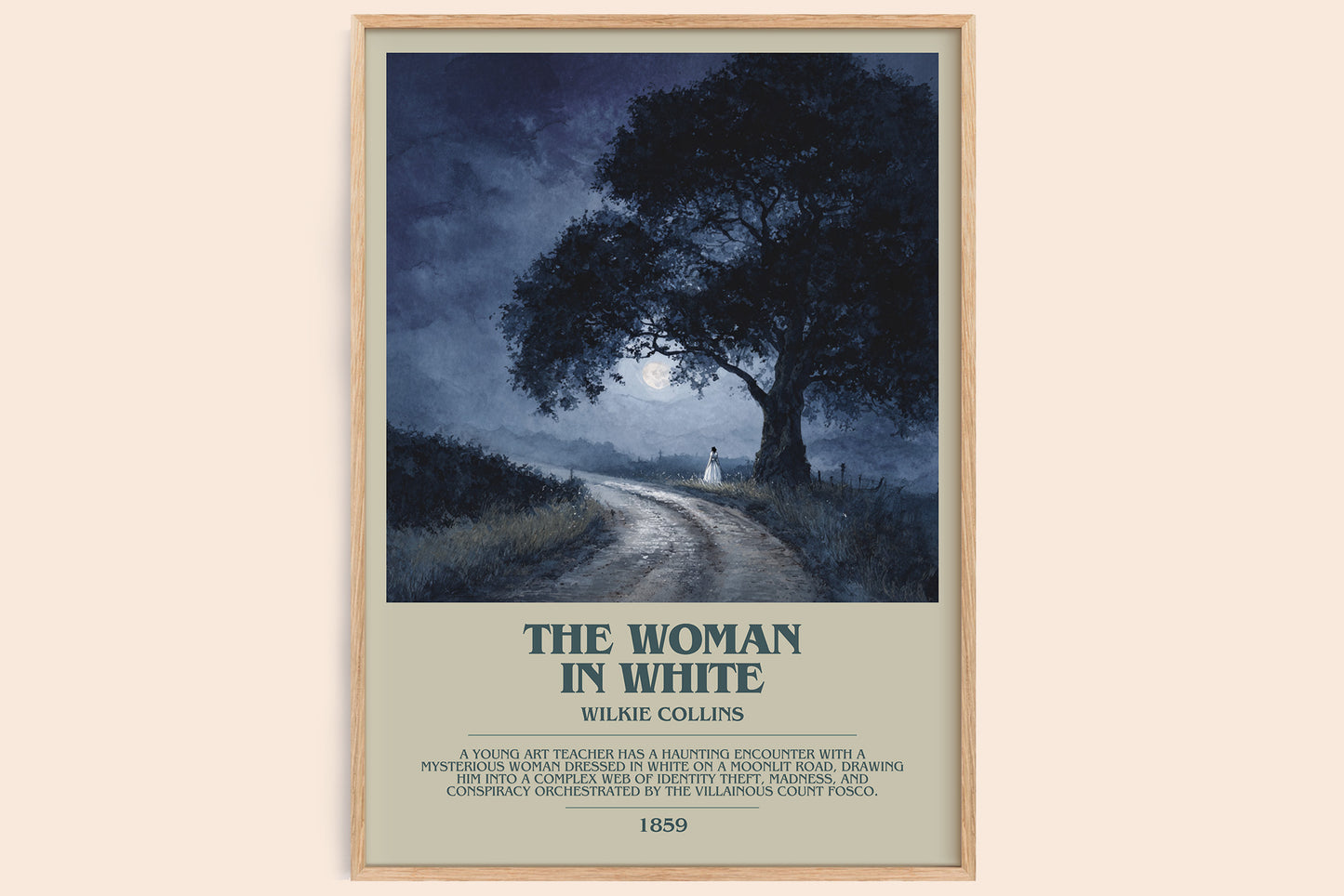 The Woman In White bookish book poster by Wilkie Collins – framed literary art print