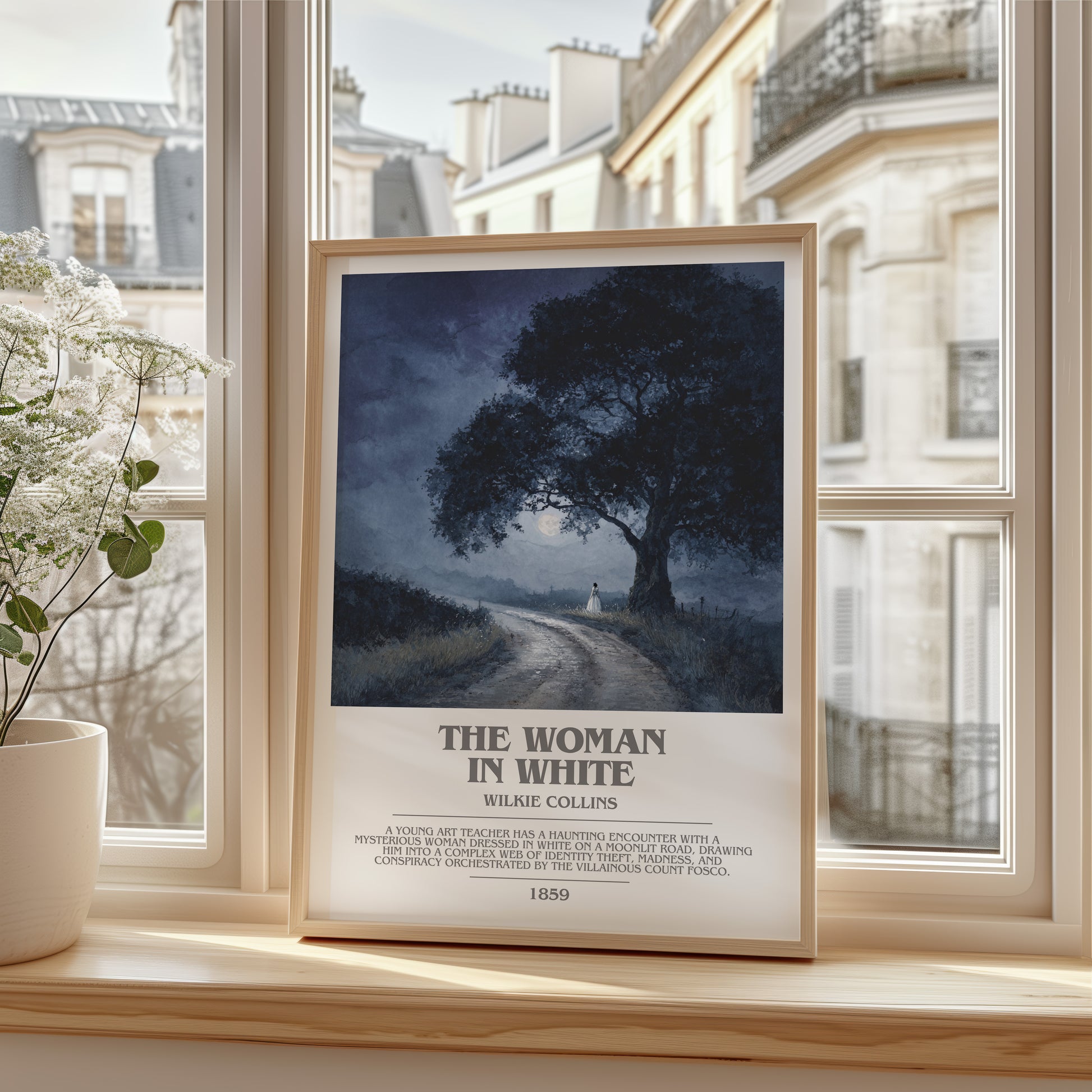 The Woman In White bookish poster colour and style options – Wilkie Collins book art