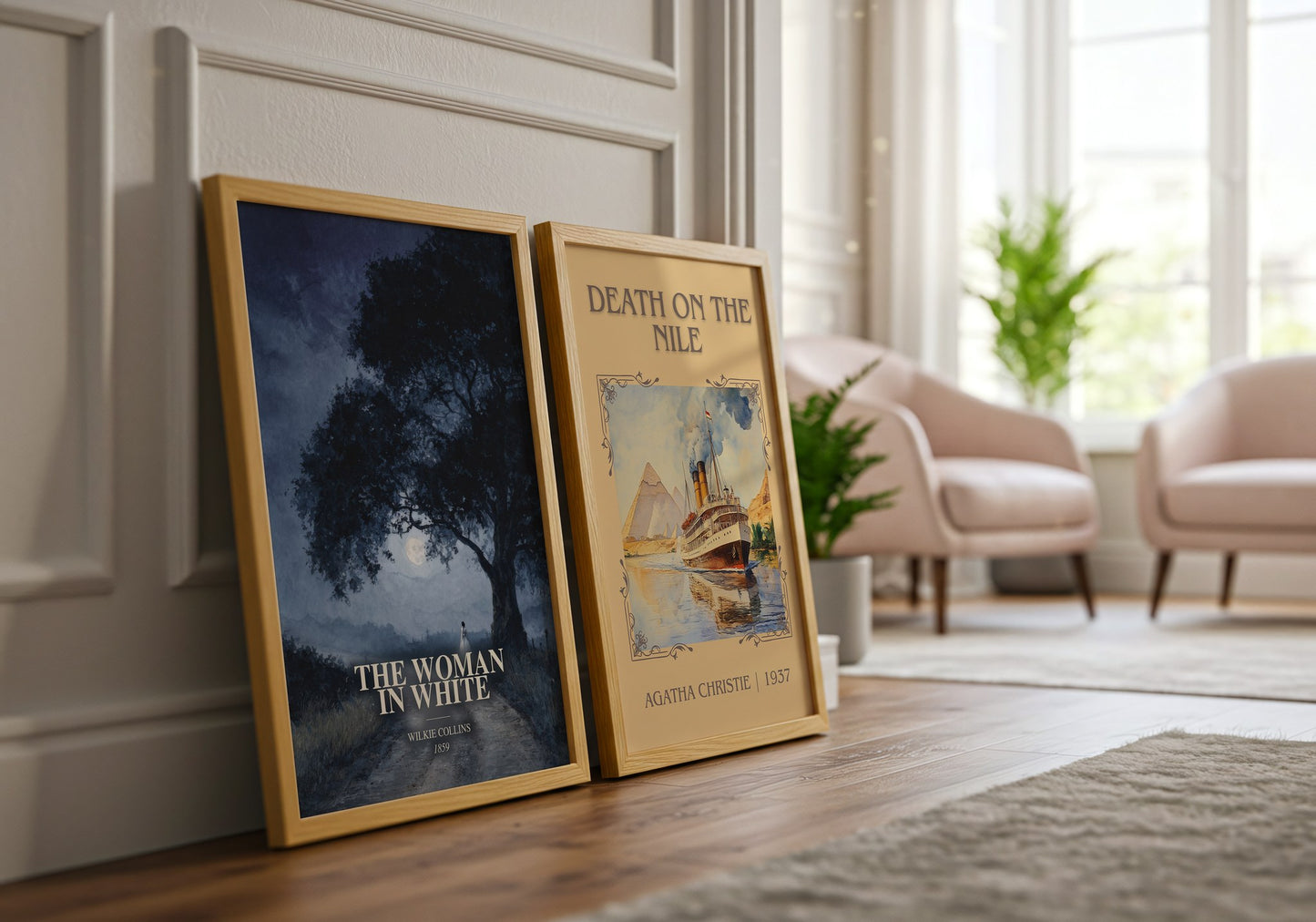 The Woman In White watercolour print framed by window – literary home decor