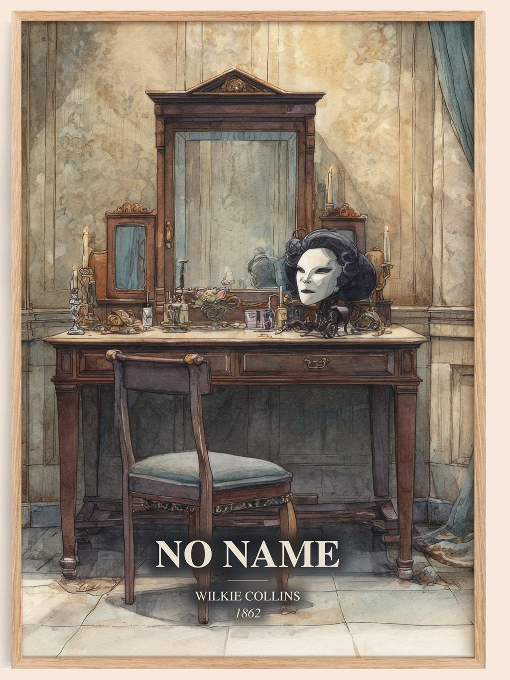 No Name watercolour book poster by Wilkie Collins – framed literary art print