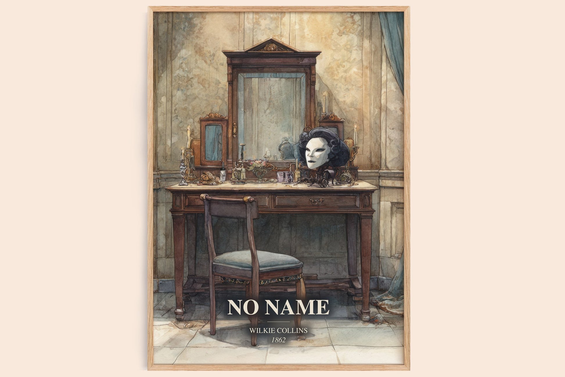 No Name watercolour book poster by Wilkie Collins – framed literary art print