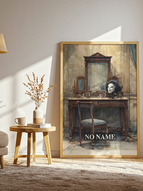 No Name watercolour print in frame leaning in hallway – mystery wall art