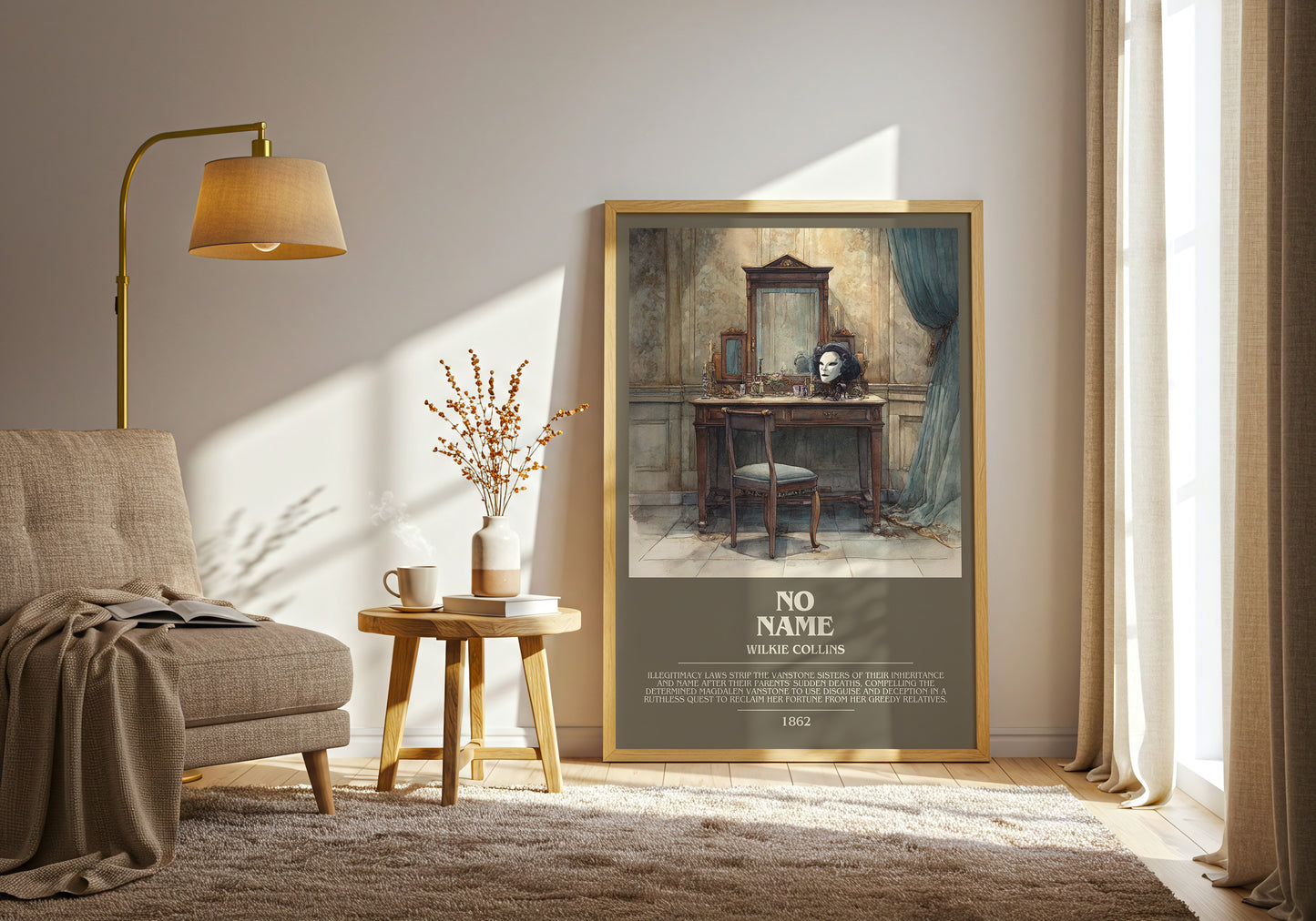 No Name bookish print framed by window – literary home decor