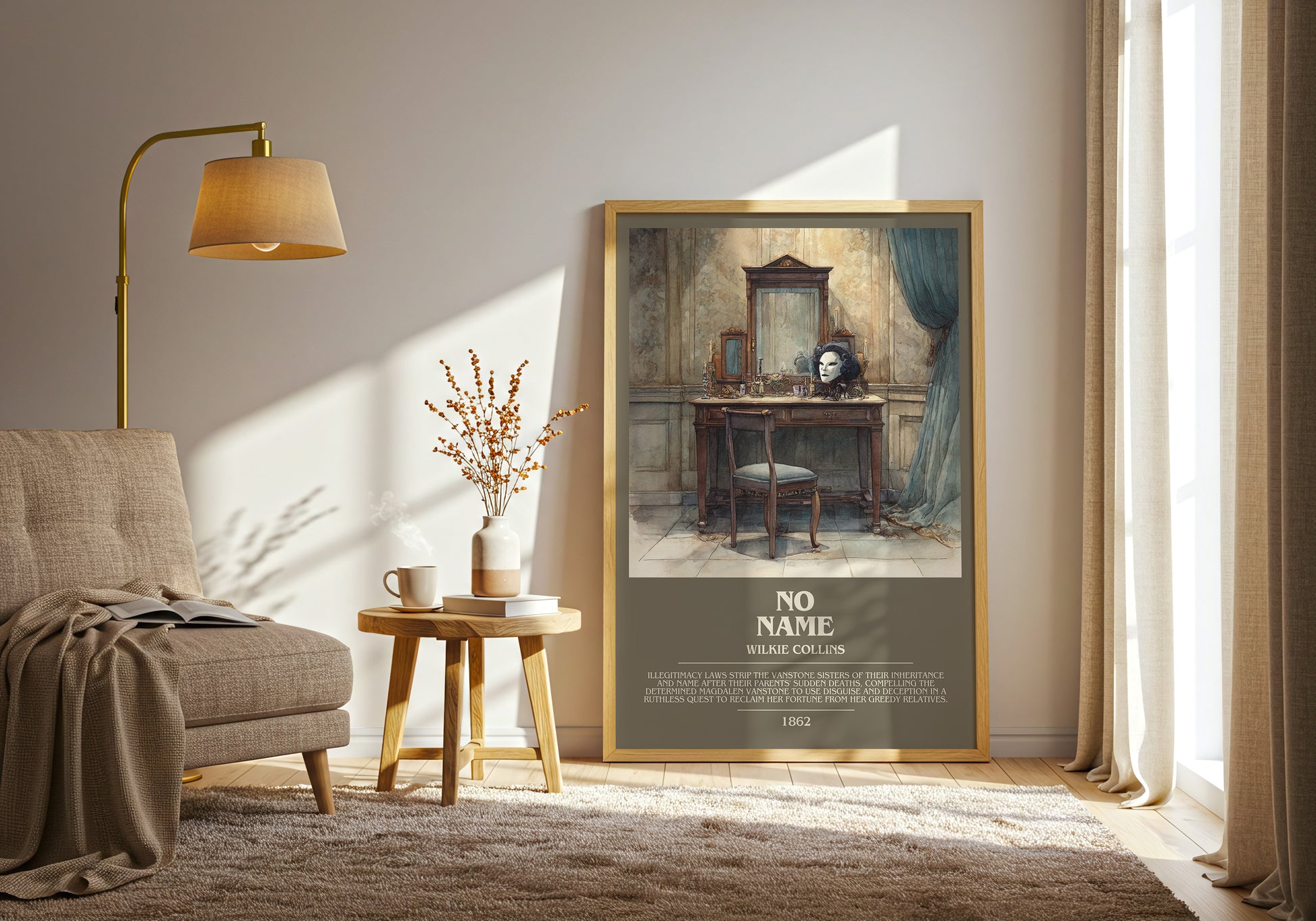 No Name bookish print framed by window – literary home decor