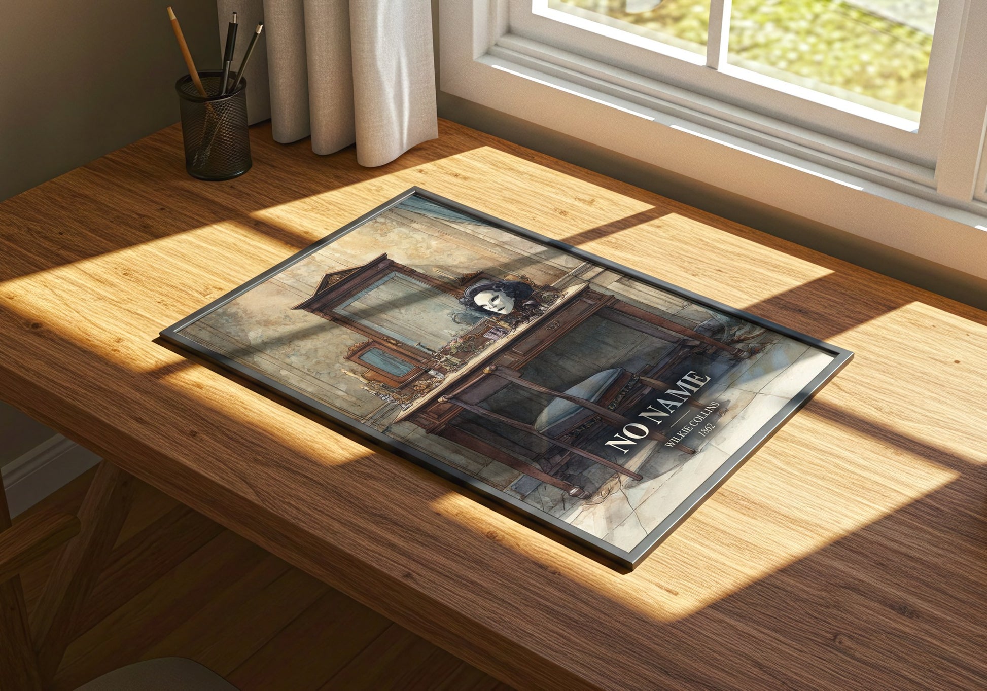 No Name watercolour book poster framed on wall – mystery wall art
