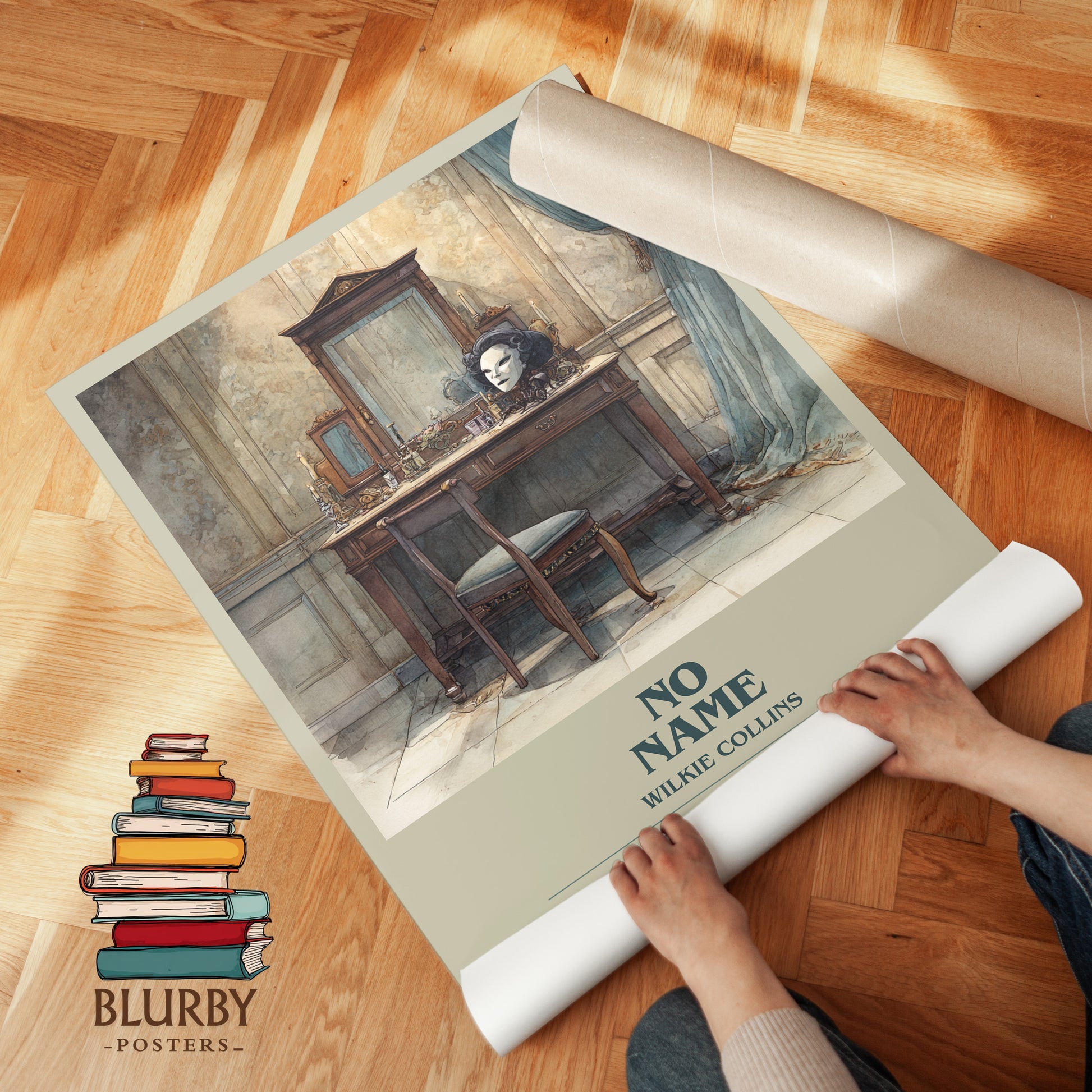 No Name bookish print on bookshelf – Wilkie Collins fan gift