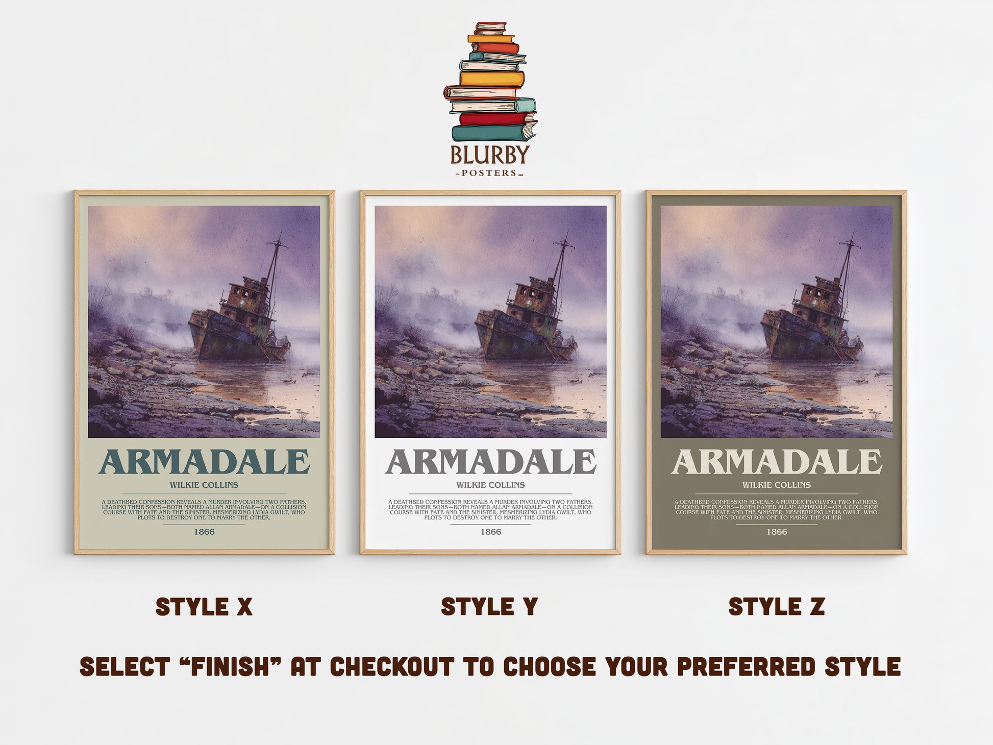 Armadale bookish print in frame leaning in hallway – thriller wall art