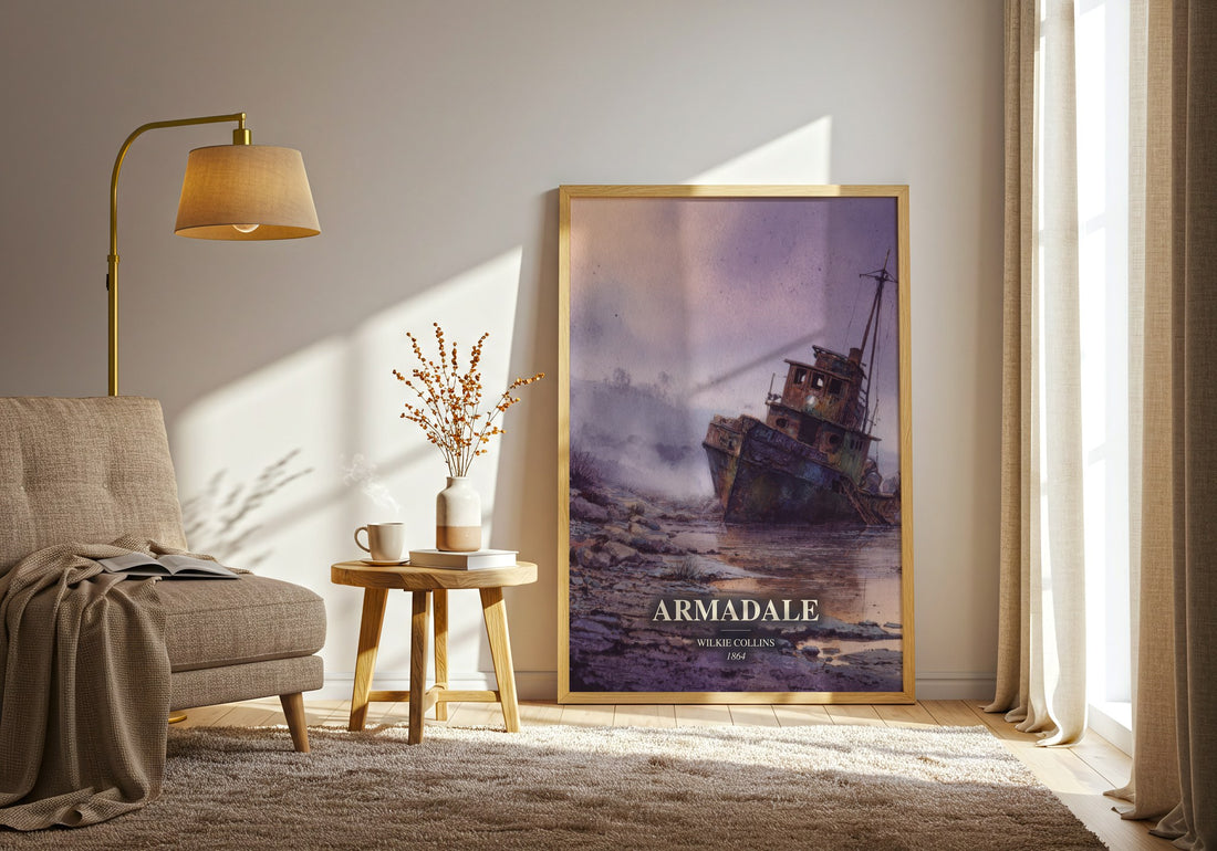 Armadale watercolour print in frame leaning in hallway – mystery wall art (mockup)