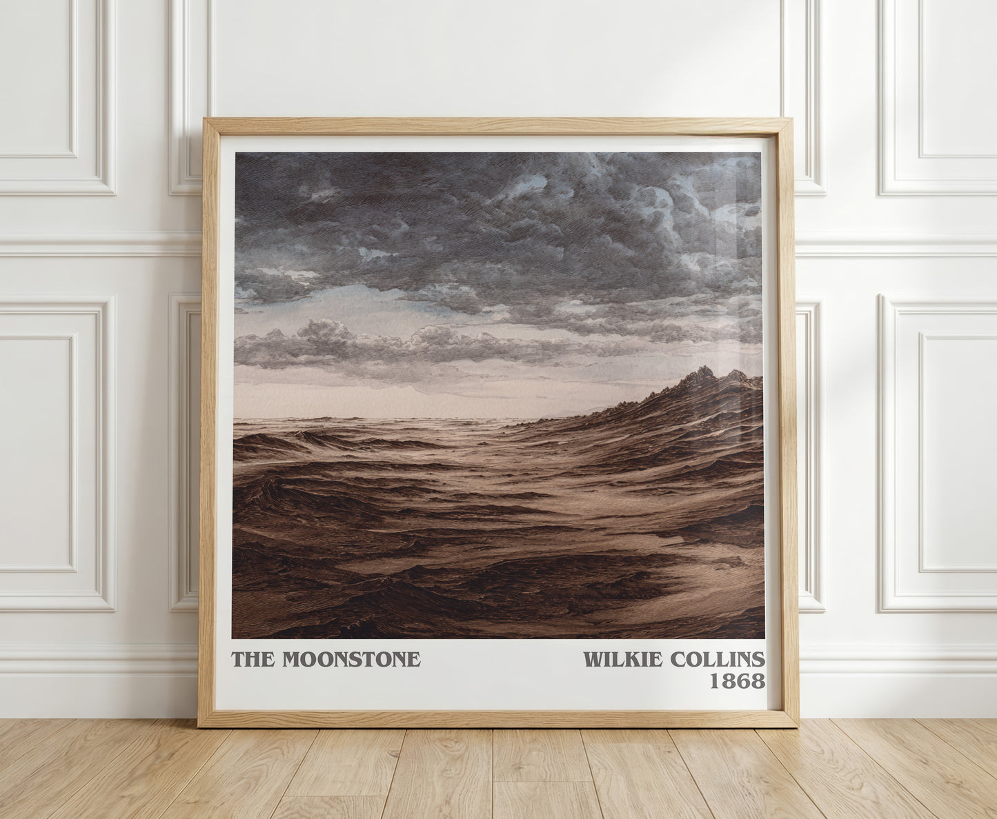 The Moonstone literary print in frame leaning in hallway – mystery wall art