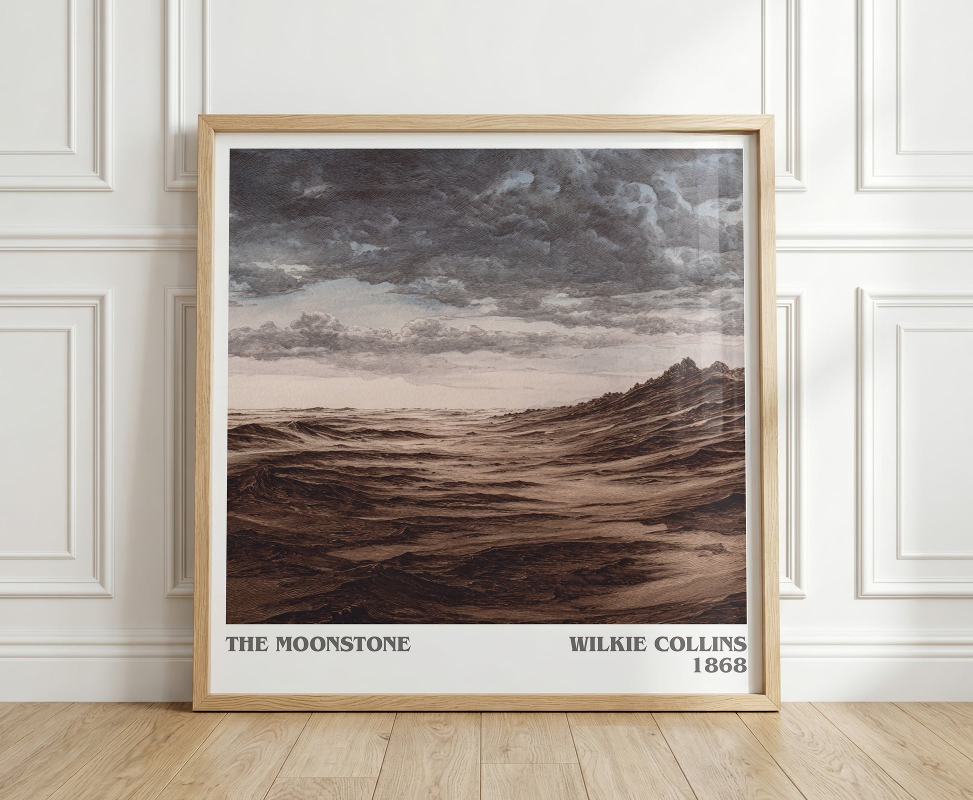 The Moonstone literary print in frame leaning in hallway – mystery wall art