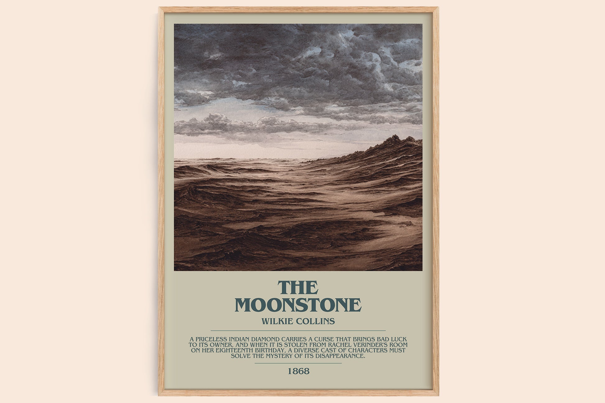 The Moonstone bookish book poster by Wilkie Collins – framed literary art print