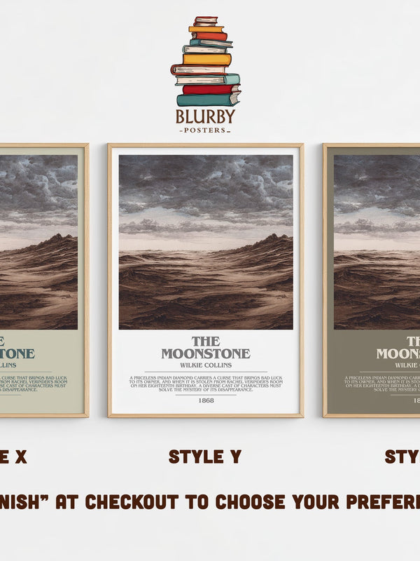 The Moonstone bookish print in frame leaning in hallway – mystery wall art
